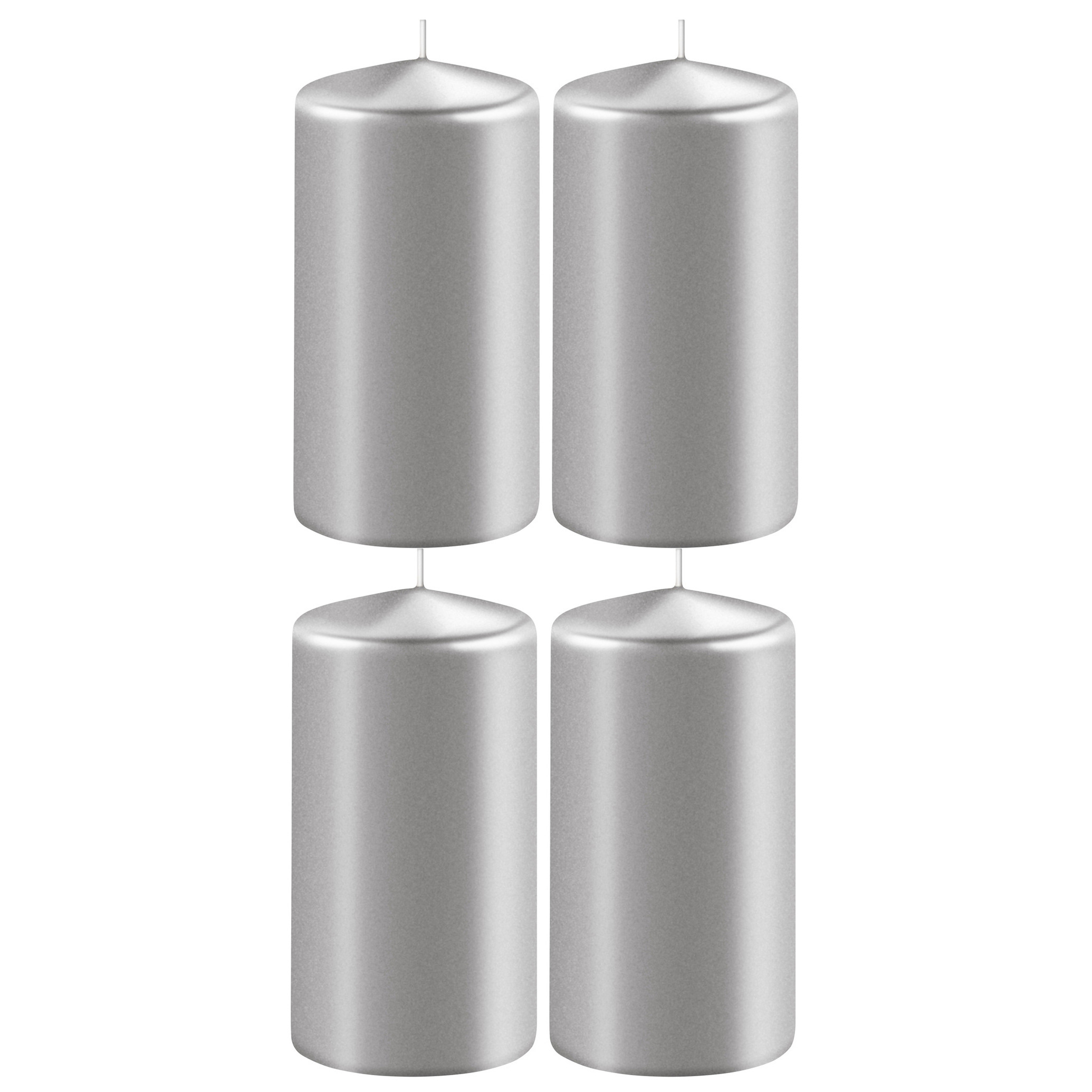 Enlightening Candles Cilinder stompkaars - 4x - zilver - D6 x H10 cm - branduren -