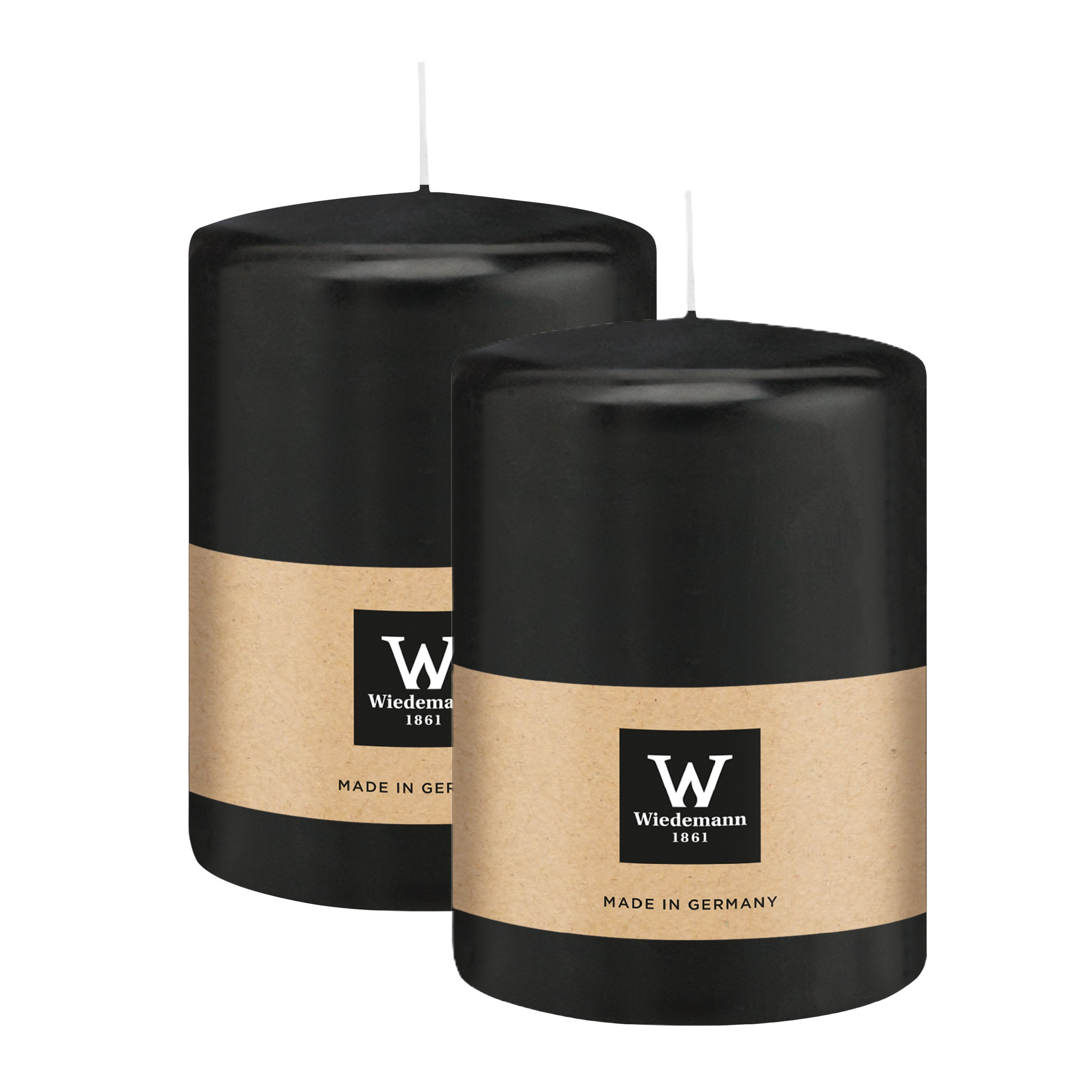 Wiedemann Cilinderkaars/stompkaars groot - 2x - zwart - 15 x 10 cm - 113 branduren -
