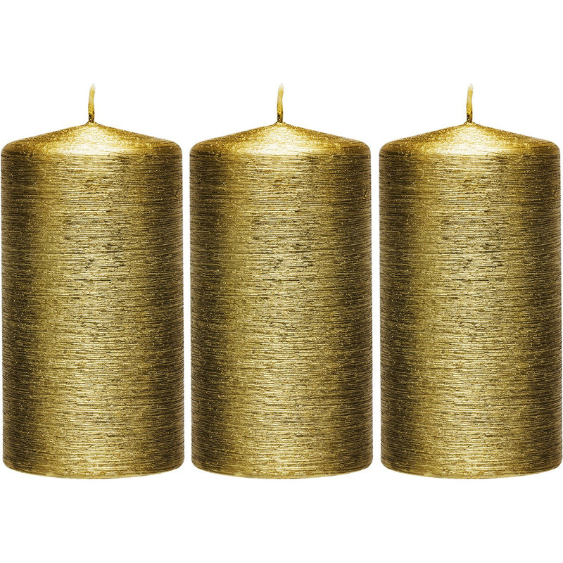 Enlightening Candles Cilinderkaars/stompkaars - 3x - goud - 7 x 13 cm - 25 branduren - sfeerkaarsen - kaarsen -