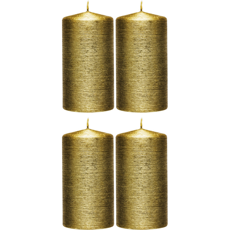 Enlightening Candles Cilinderkaars/stompkaars - 4x - goud - 7 x 13 cm - 25 branduren - sfeerkaarsen - kaarsen -