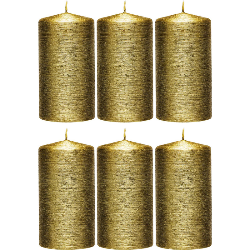 Enlightening Candles Cilinderkaars/stompkaars - 6x - goud - 7 x 13 cm - 25 branduren - sfeerkaarsen - kaarsen -