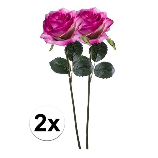 Bellatio flowers & plants Emerald Kunstbloemen roos - 2x - rozen - Simone - fuchsia - 45 cm - decoratie bloemen -