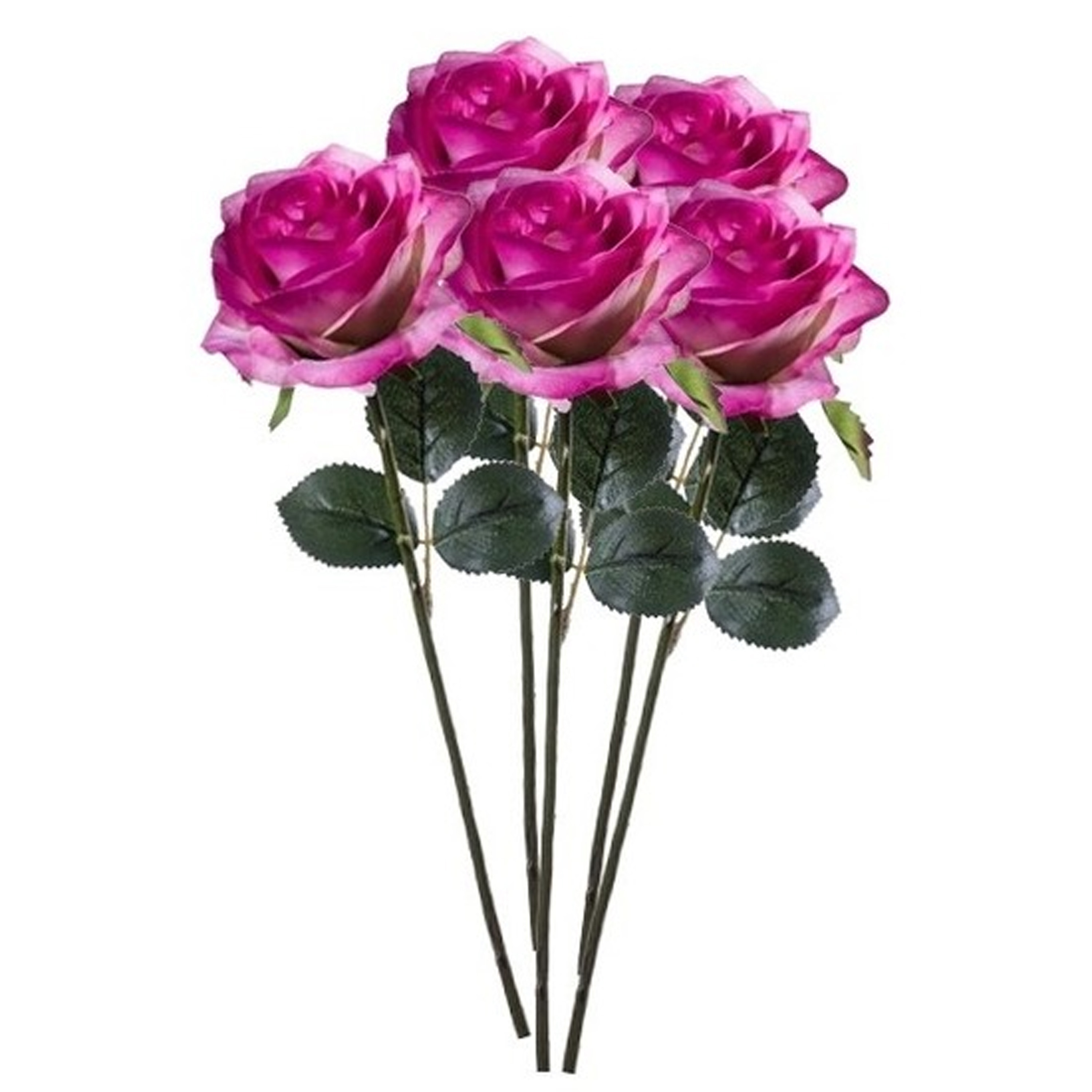 Emerald Kunstbloemen roos - 5x - rozen - Simone - fuchsia - 45 cm - decoratie bloemen -