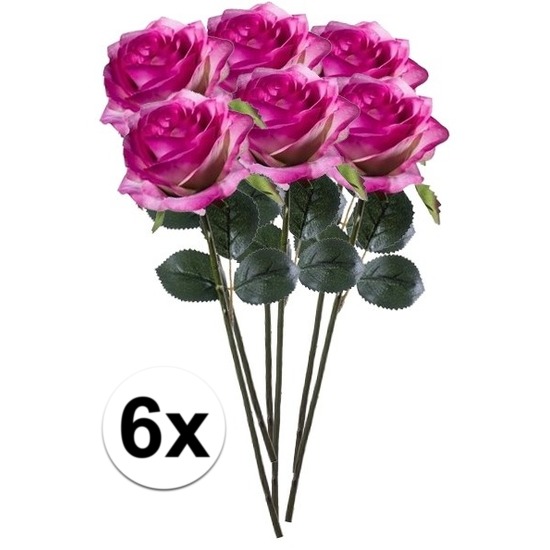Bellatio flowers & plants Emerald Kunstbloemen roos - 6x - rozen - Simone - fuchsia - 45 cm - decoratie bloemen -