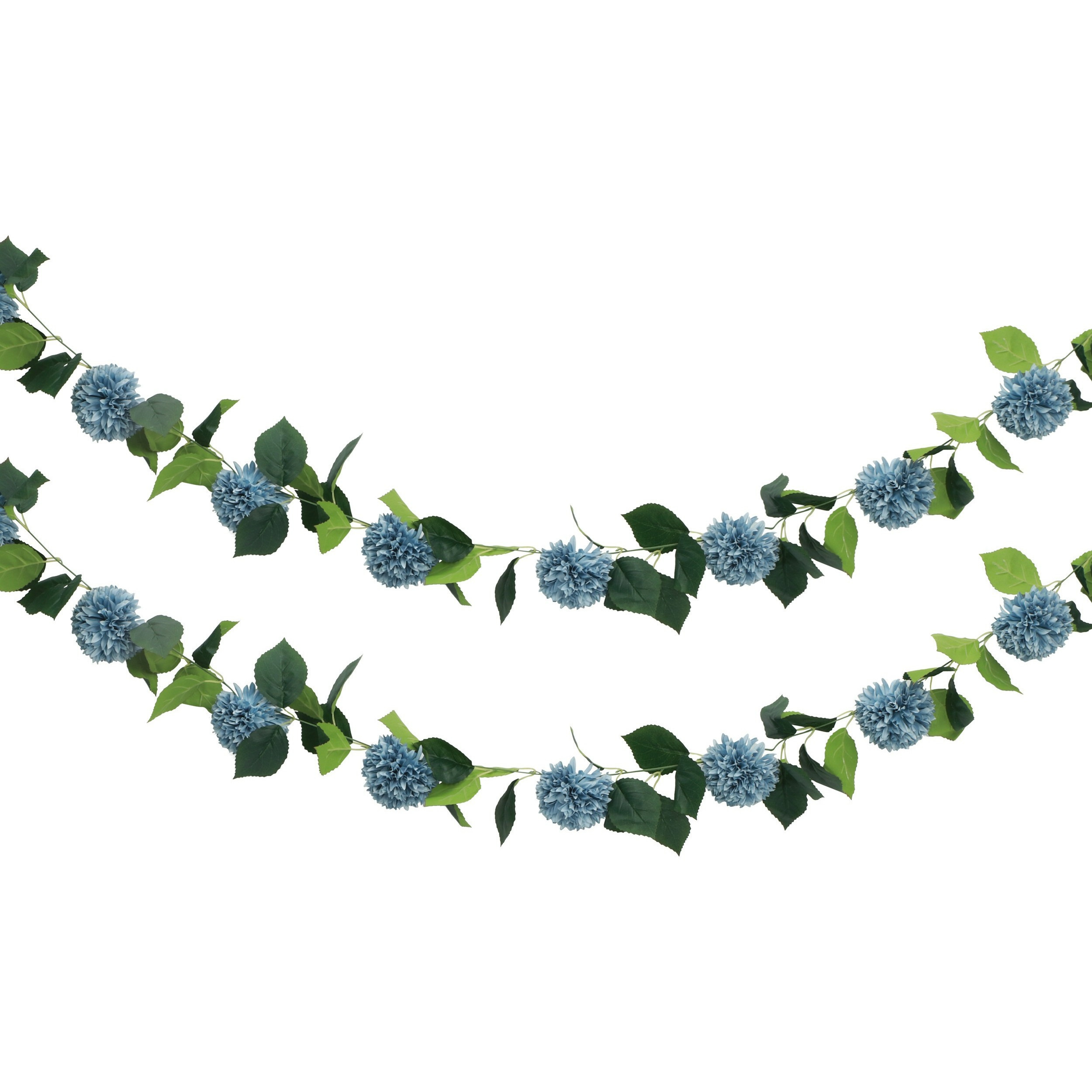 Chaks Kunstbloem slinger dahlia's - 2x - 220 cm - blauw - guirlande - decoratie - bruiloft versiering -