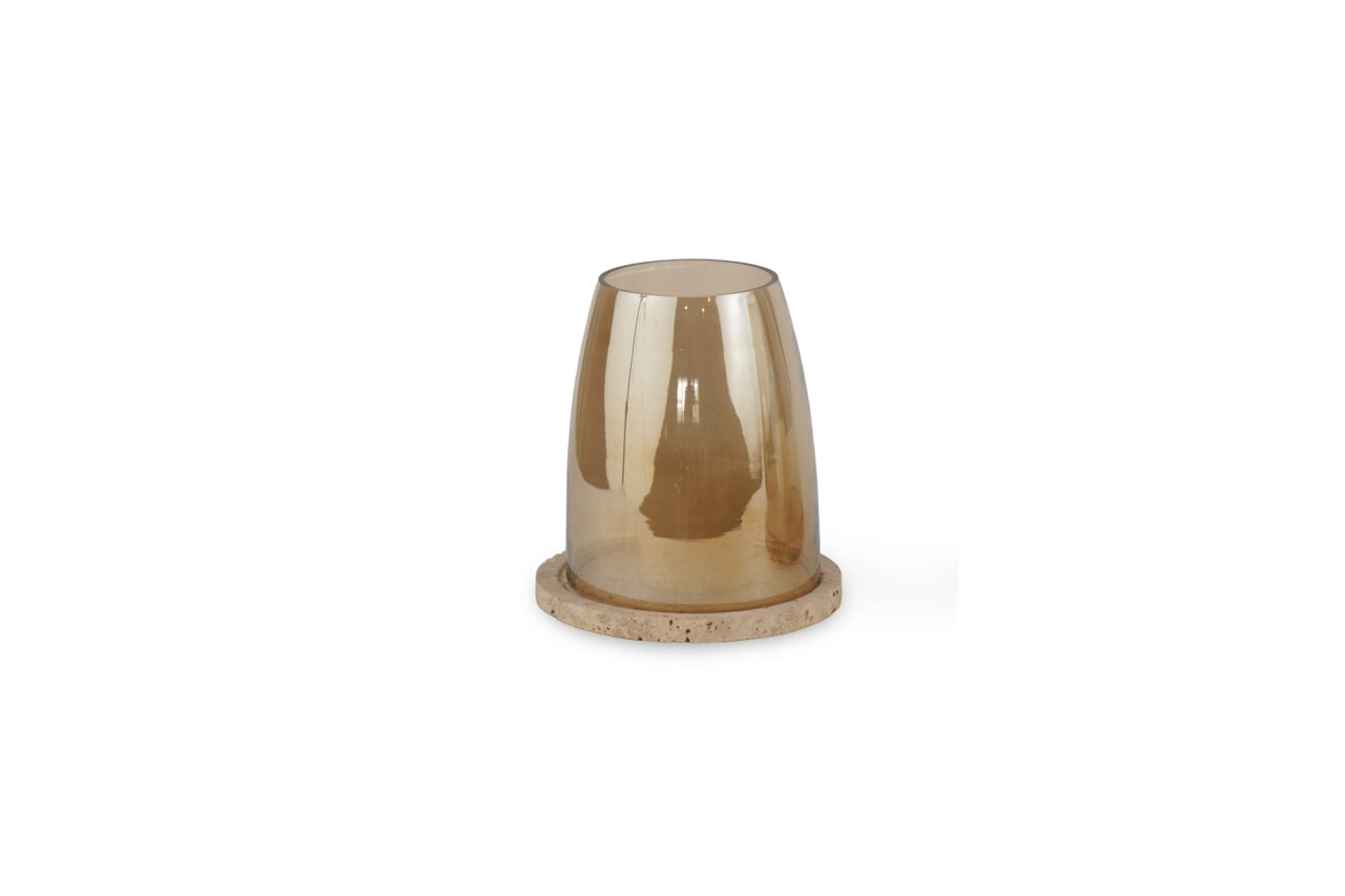 Richmond Interiors Richmond Windlicht Alusia Glas en travertin, 23cm - Zand