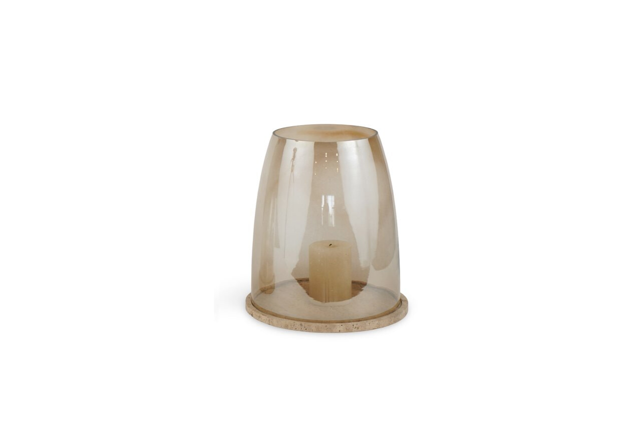 Richmond Interiors Richmond Windlicht Alusia Glas en travertin, 32cm - Zand