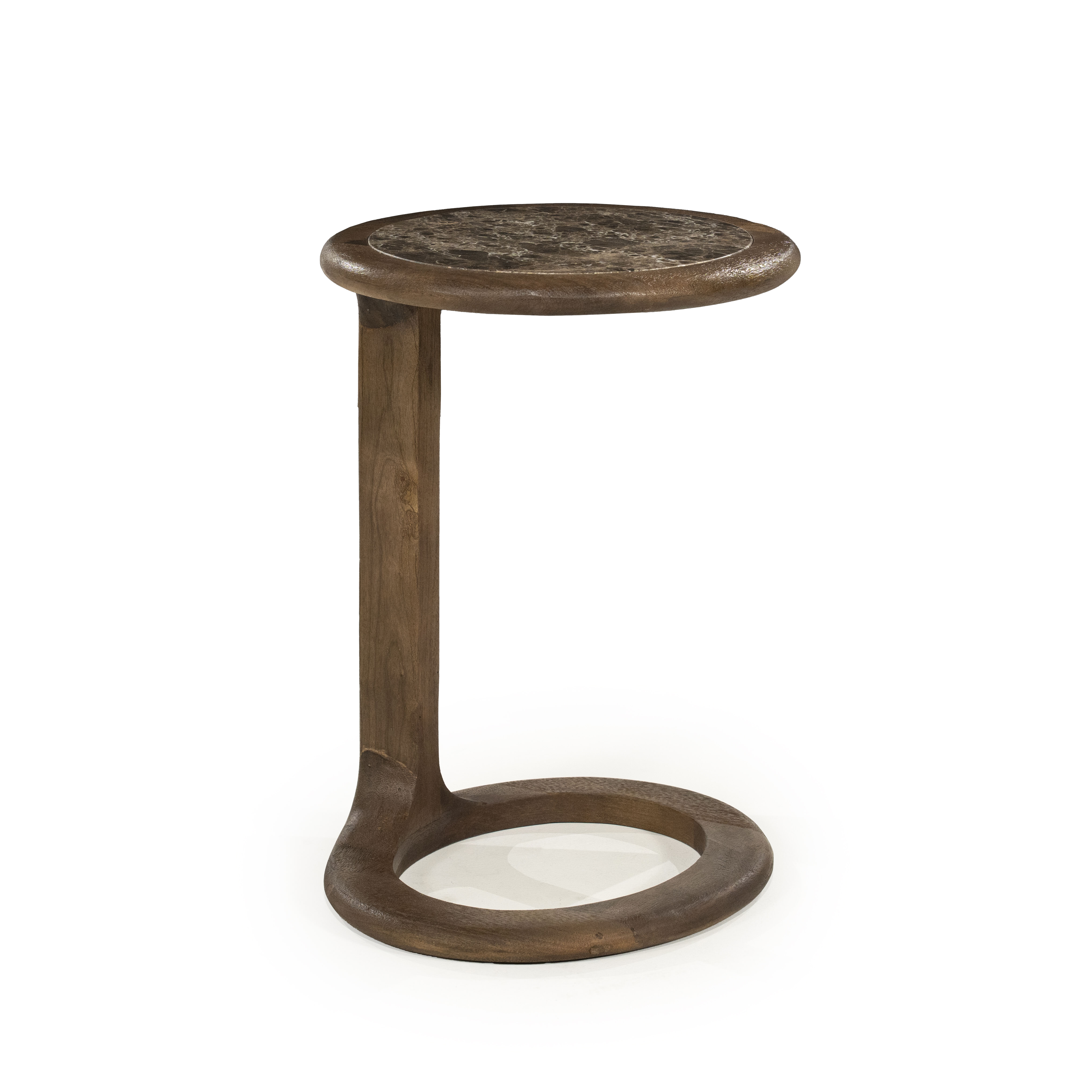 Eleonora Ronde Bijzettafel Vito Marmer en Mangohout, 43 x 37cm - Bruin