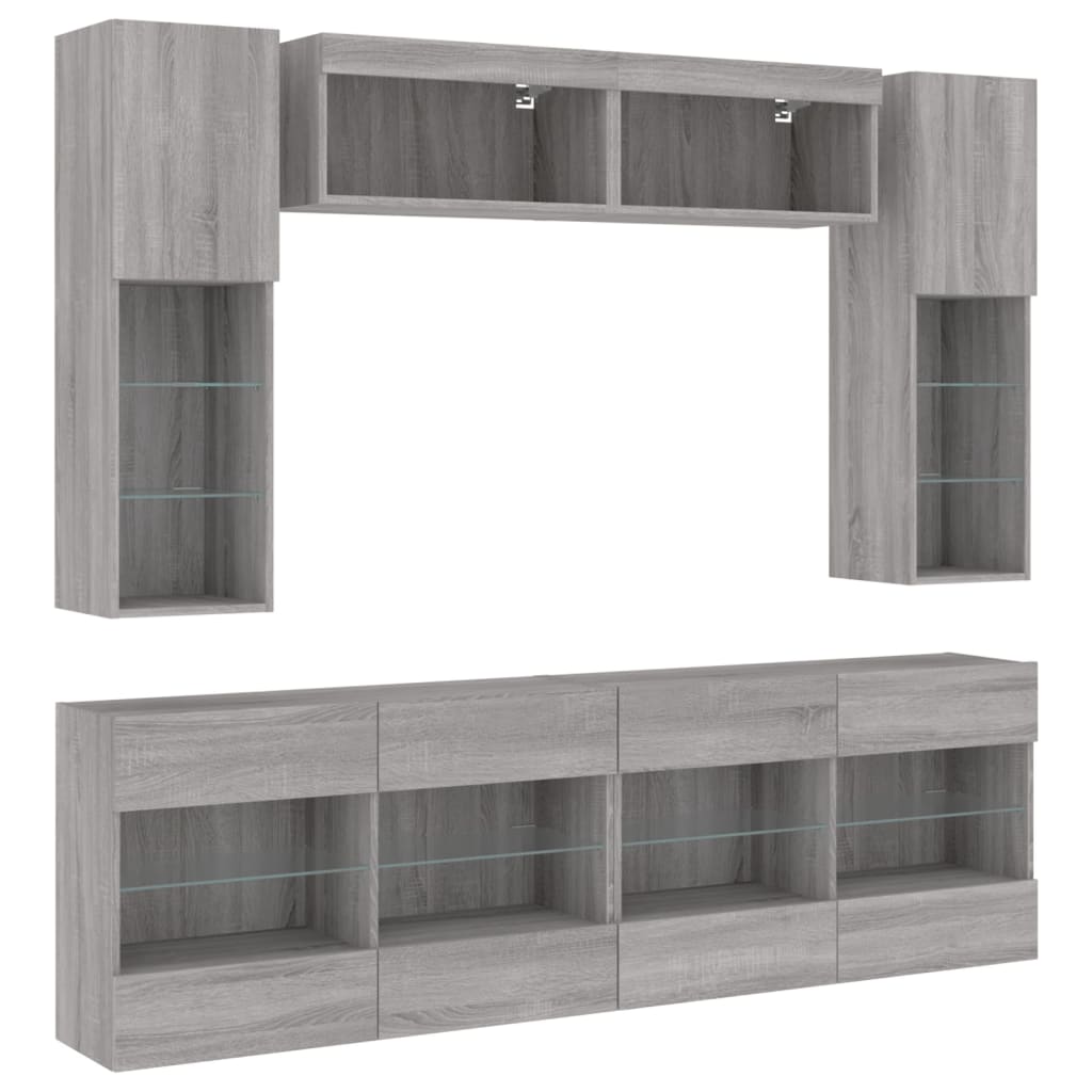 vidaXL 6-delige Tv-wandmeubelset met LED-verlichting grijs sonoma