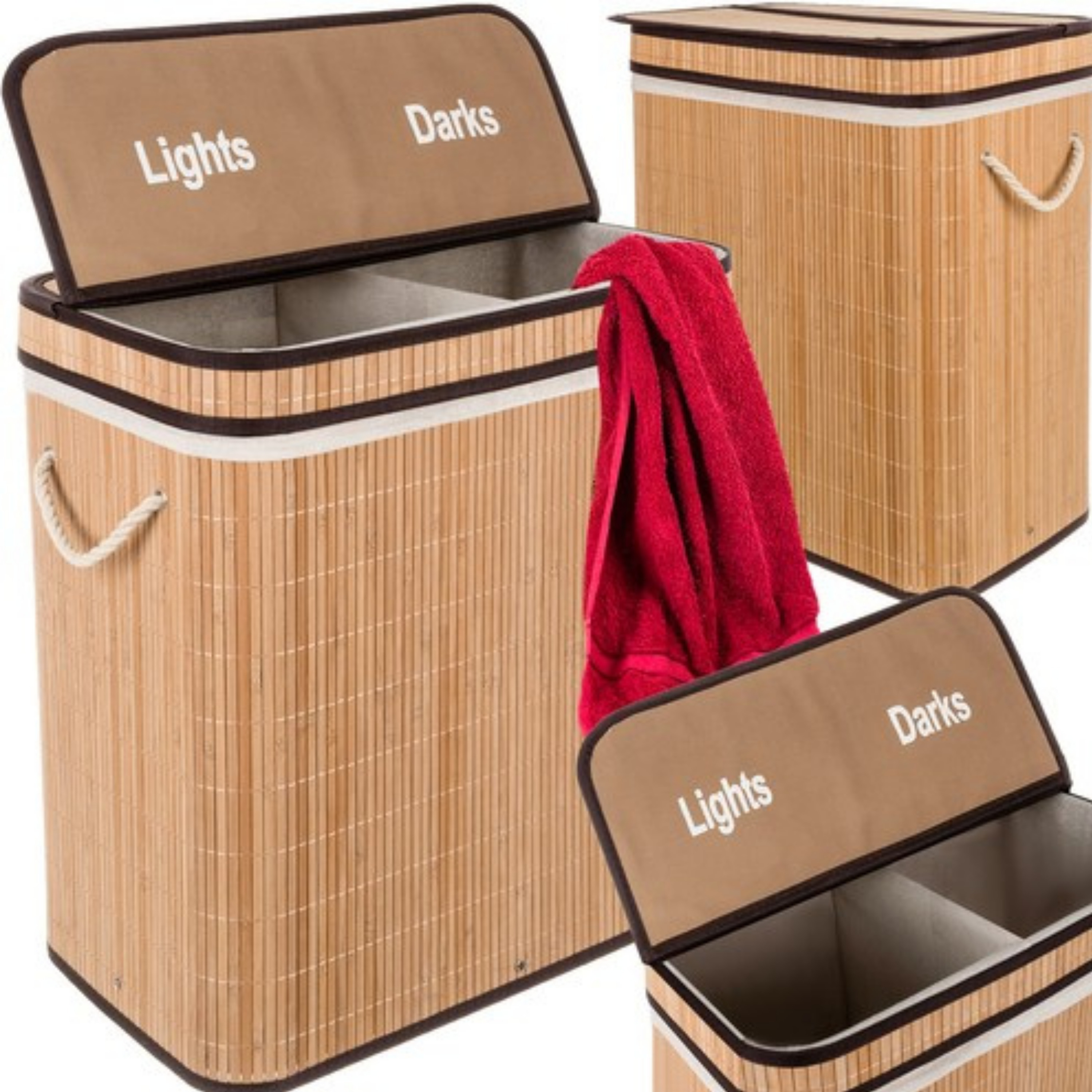 Ruhhy Wasmand dubbel - bamboe - 100 liter - lichte en donkere was -