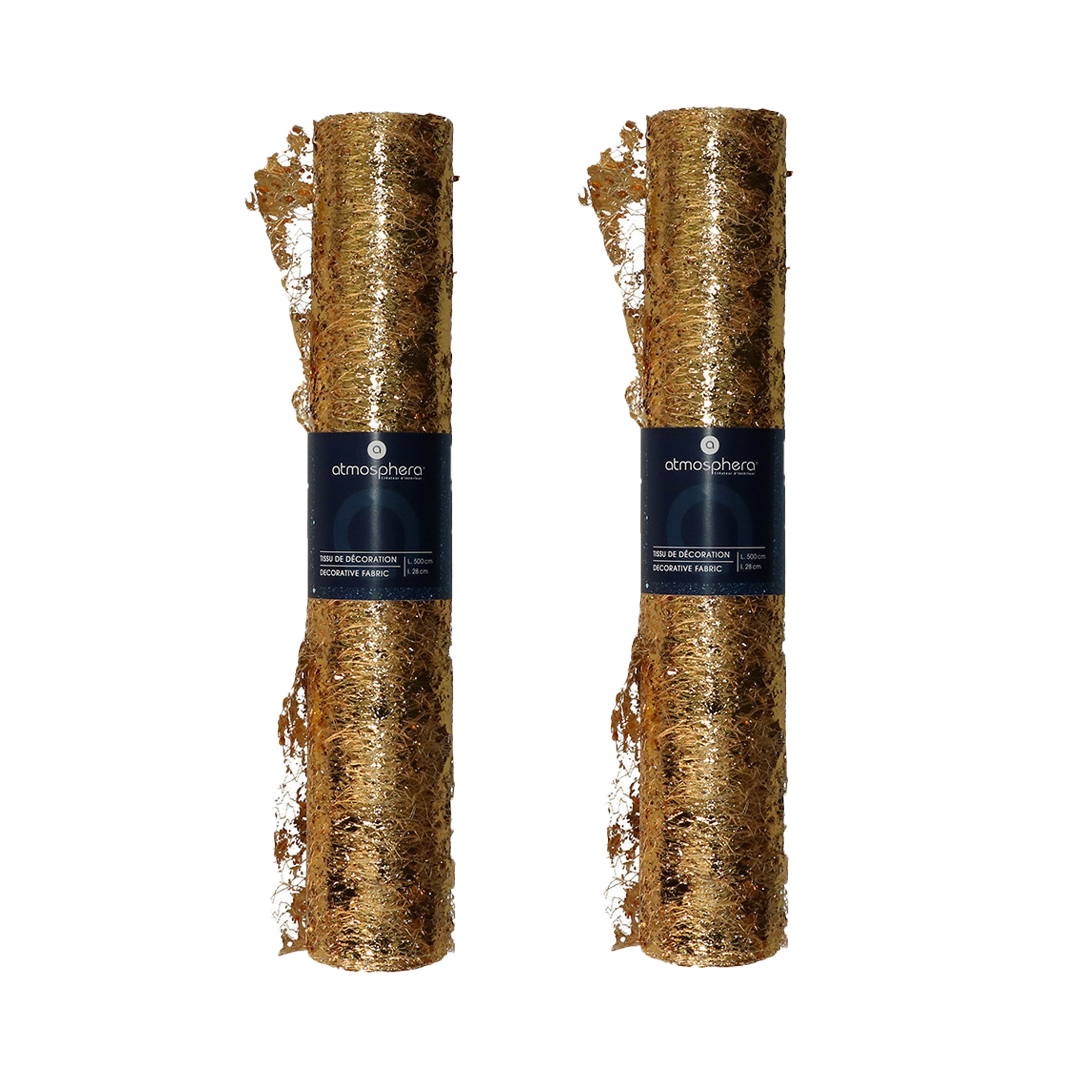 Feeric lights & Christmas Decoratie stof/tafelloper - 2x - goud -500 x 28 cm - polyester - kerstversiering - tafeldecoratie -