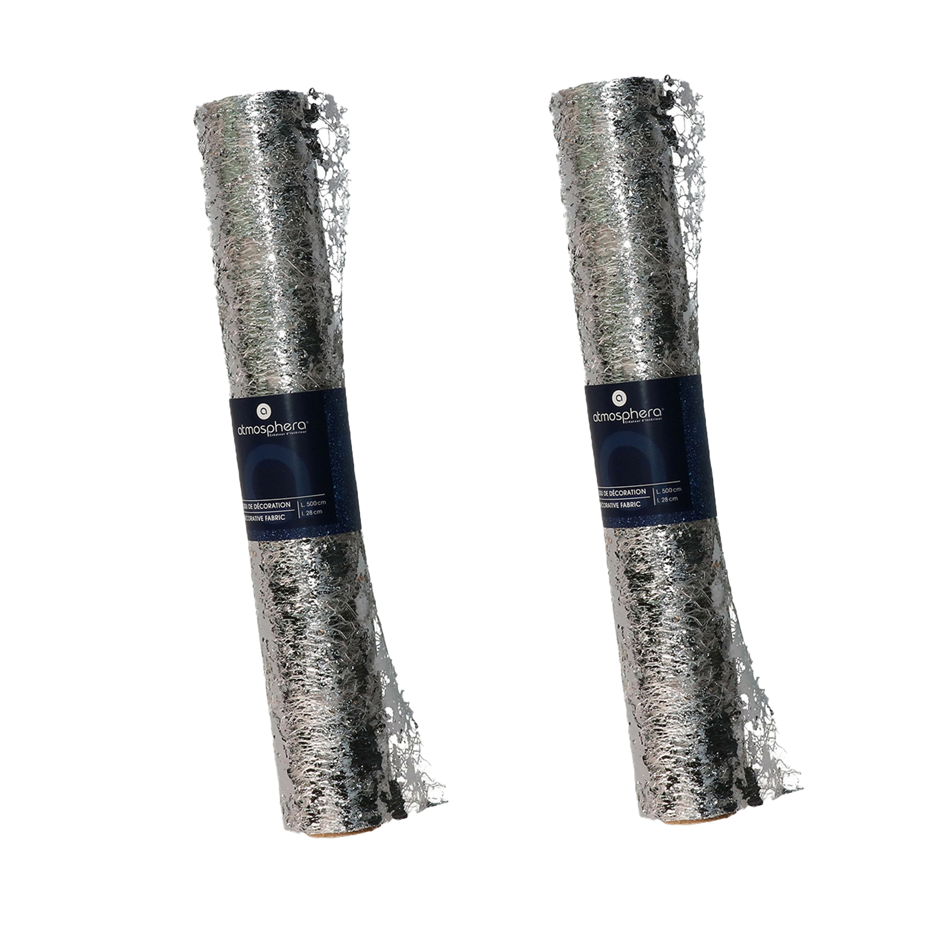 Feeric lights & Christmas Decoratie stof/tafelloper - 2x - zilver -500 x 28 cm - polyester - kerstdiner tafeldecoratie -