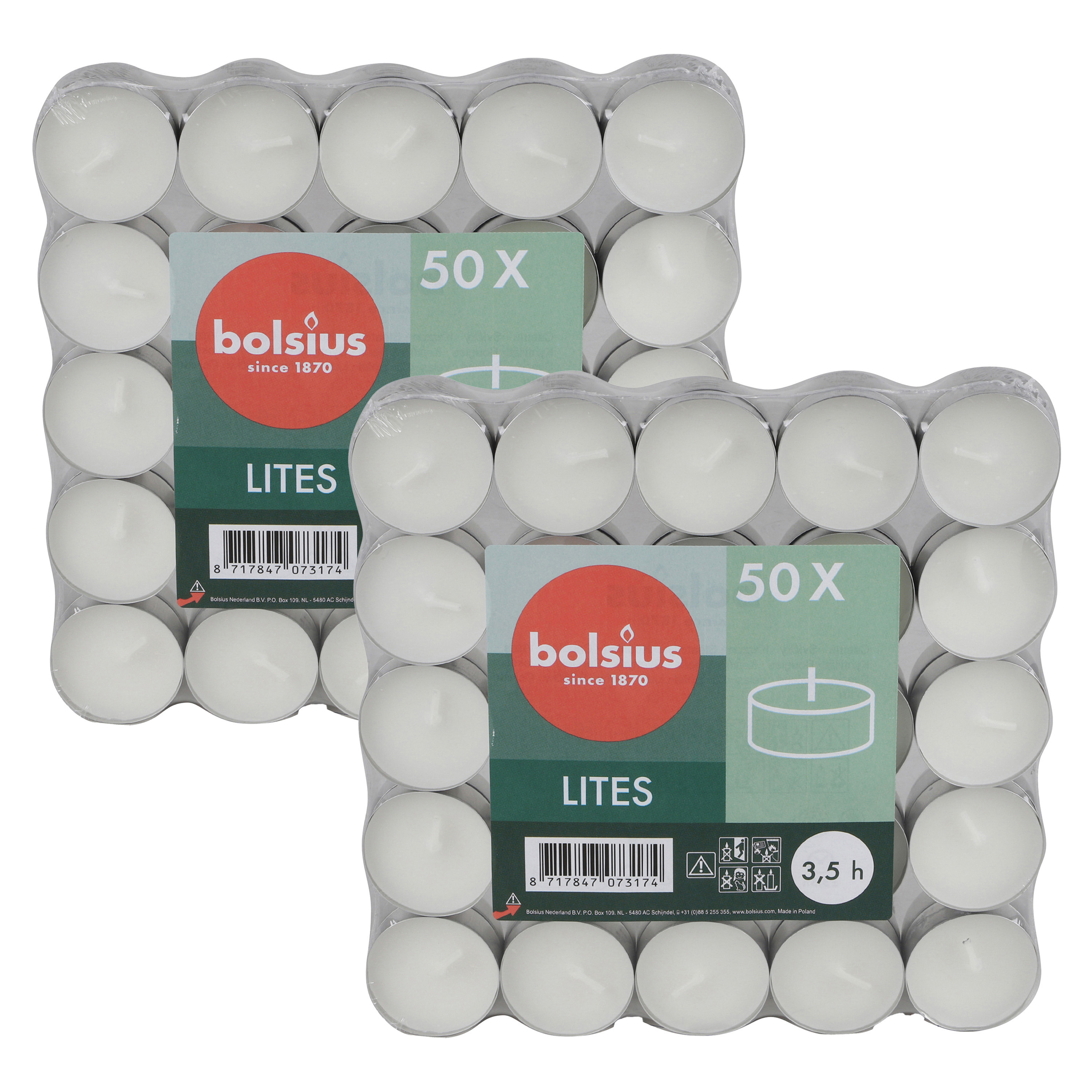 Bolsius Waxine/theelichtjes - 100x stuks - 3,5 branduren - theelichtjes - kaarsjes -