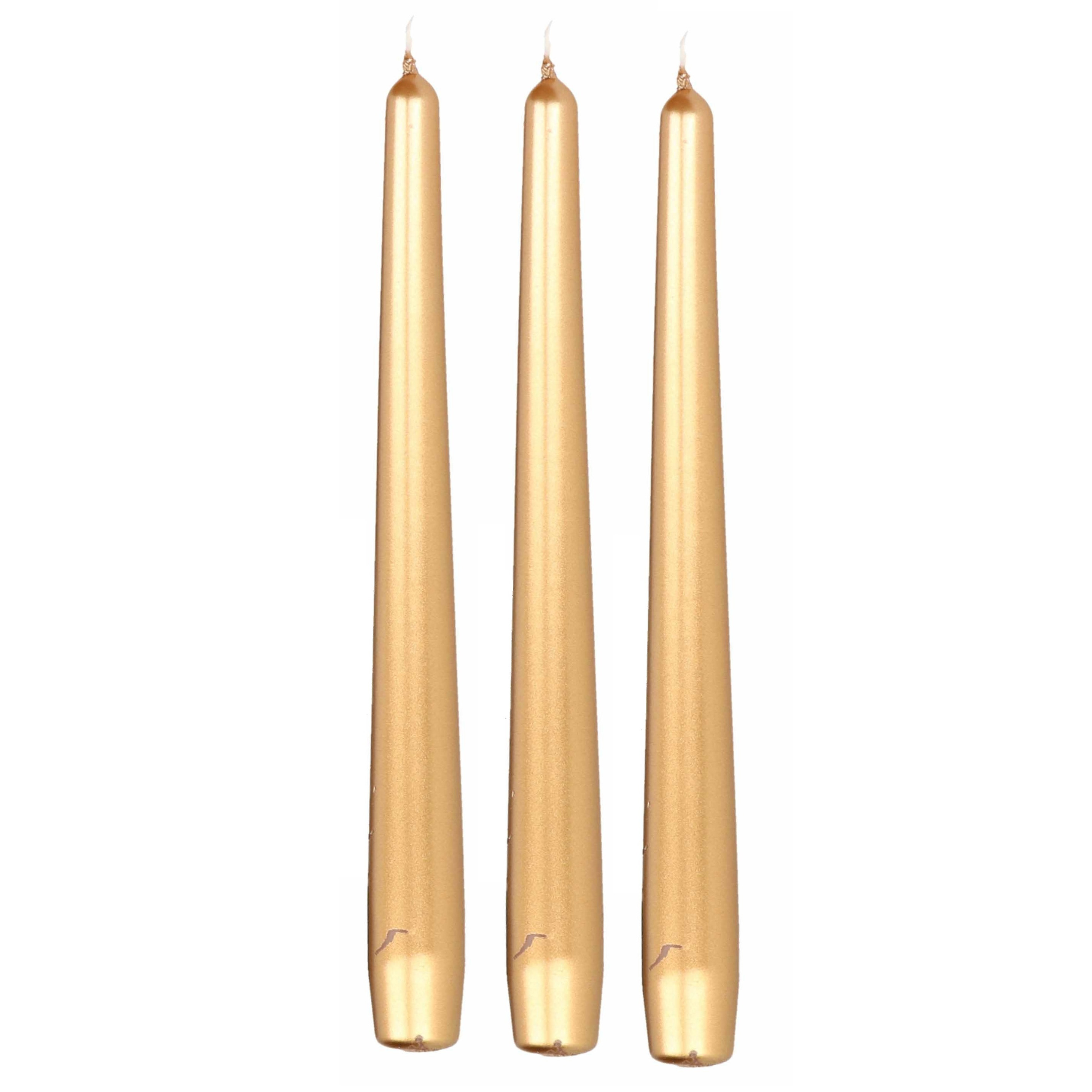 Enlightening Candles Dinerkaarsen - 12x stuks - metallic goud - 8 branduren - 25 cm - kandelaar kaar -