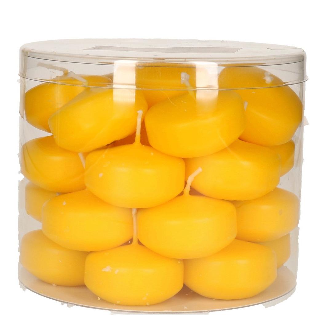 Enlightening Candles Drijfkaarsen - 56x stuks - geel - ca 4 branduren - dia 5 cm - sfeerkaarsen -