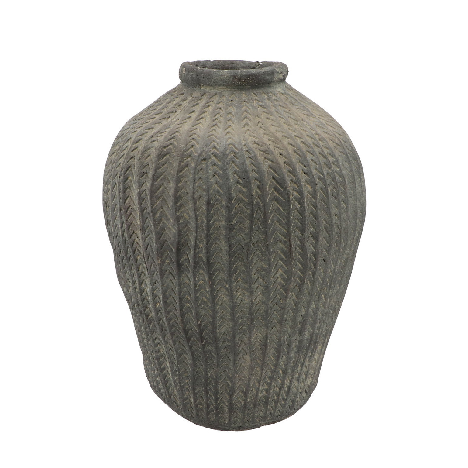 DK Design Bloemenvaas kruik/pot model - klei grijs - graan relief - D34 x H46 cm - rustieke vaas -