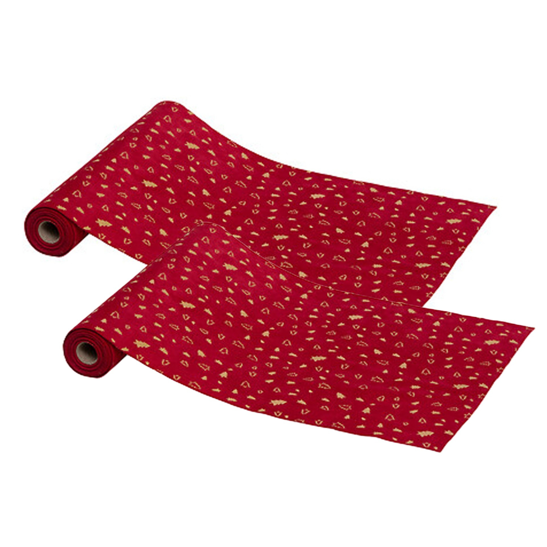 Feeric lights & Christmas Decoratie stof/tafelloper - 2x - rood - 500 x 28 cm - polyester - tafelversiering - kerstdiner -