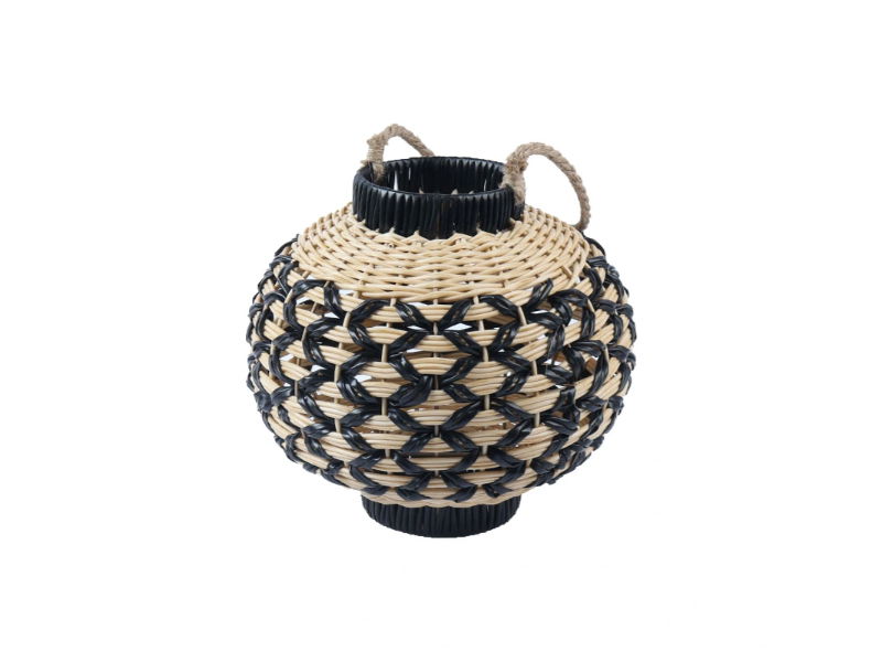 Buitengewoon de boet Lantaarn rotan zwart/naturel, 29x27 cm - 