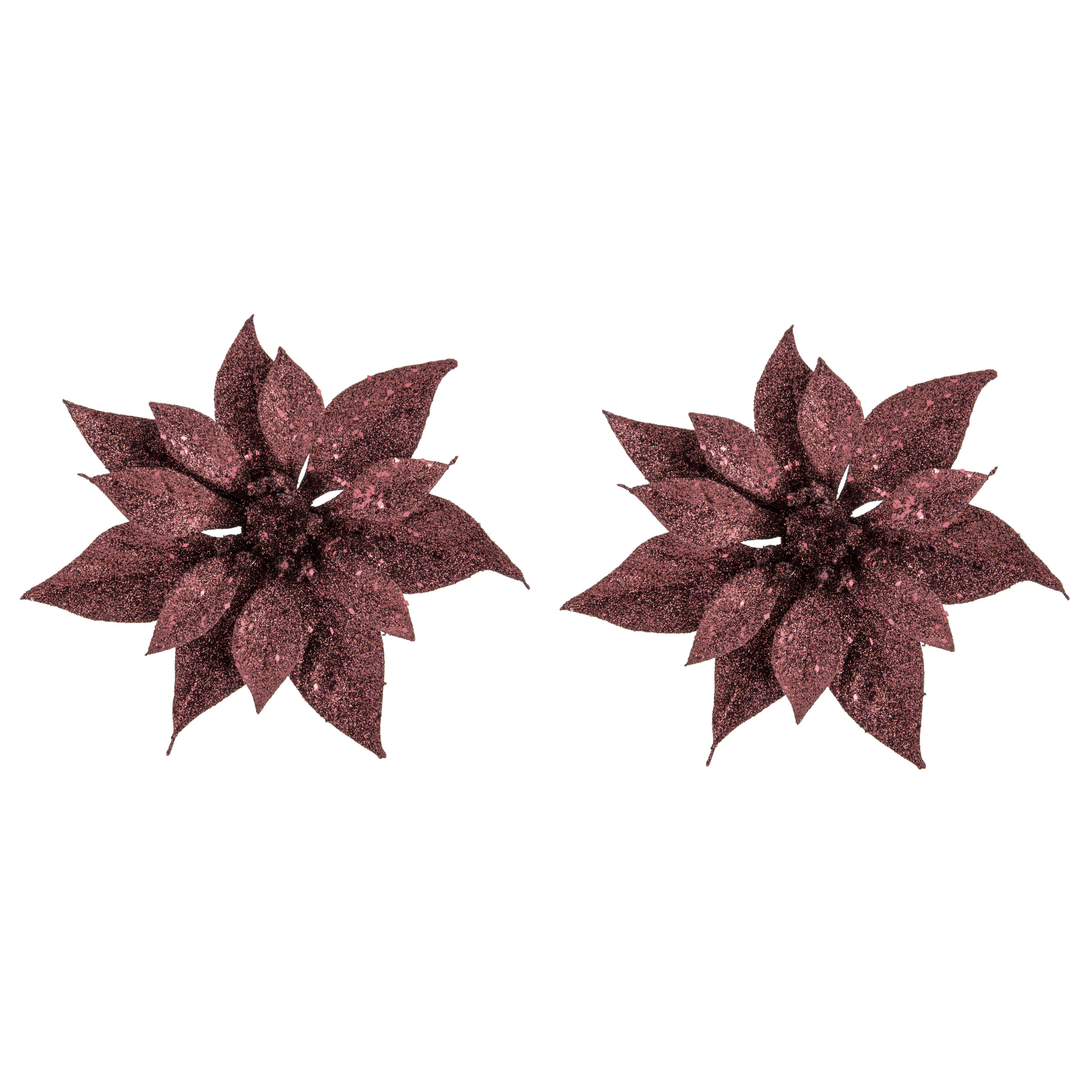 Cosy & Trendy Kerstboomversiering Kerstster - 2x - 18 cm - donkerrood glitter - op clip - ornament -