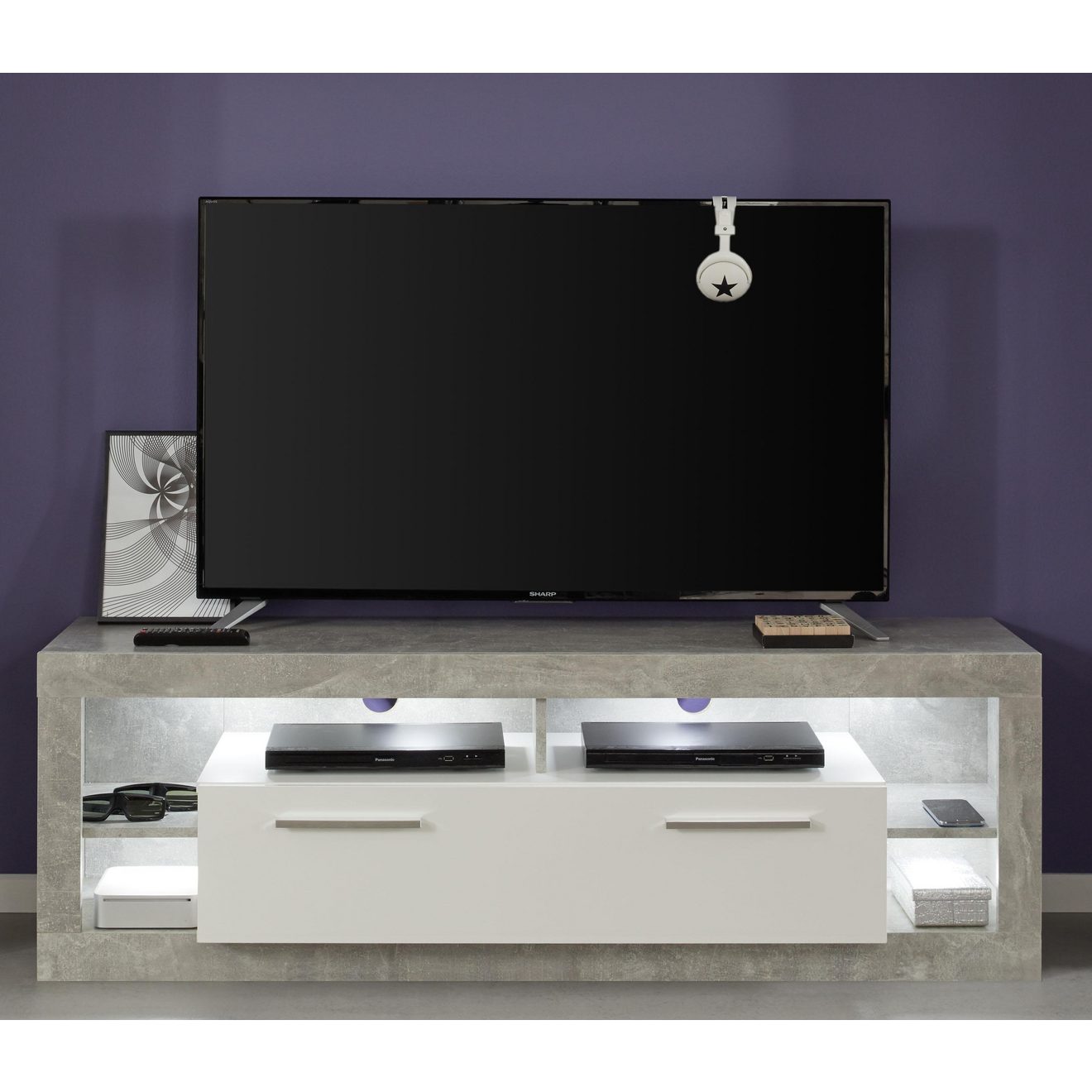 INOSIGN Tv-meubel GWENDOLYN TV-Board, in 2 breedtes, 1 klep, 4 vakken, verlichting optioneel (1 stuk)