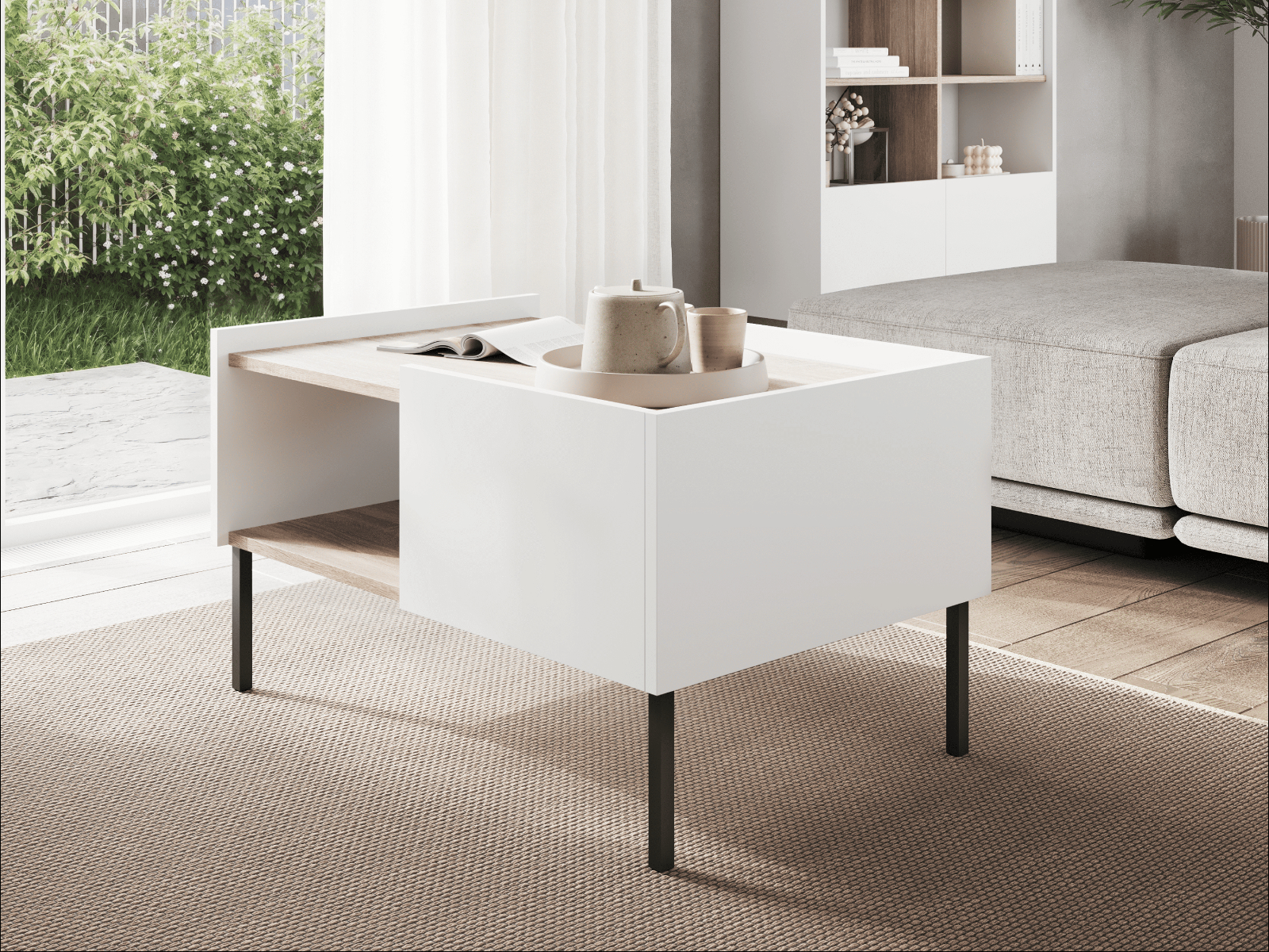 Mobistoxx Salontafel JULIE 90 cm wit/sonoma eik