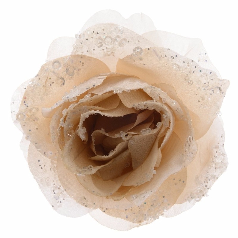 Merkloos Decoratie kunstbloem roos creme 14 cm -