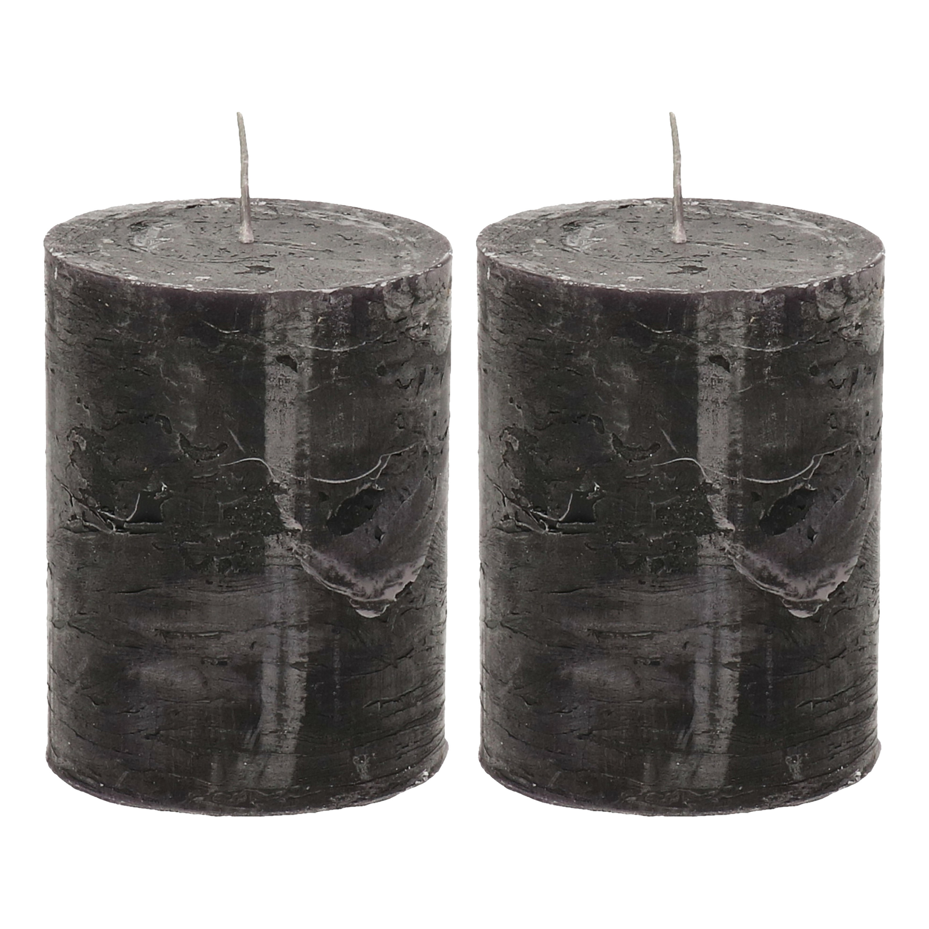 Merkloos Stompkaars - 2x - zwart - 7 x 9 cm - middel rustiek model - cilinderkaars - kaars -