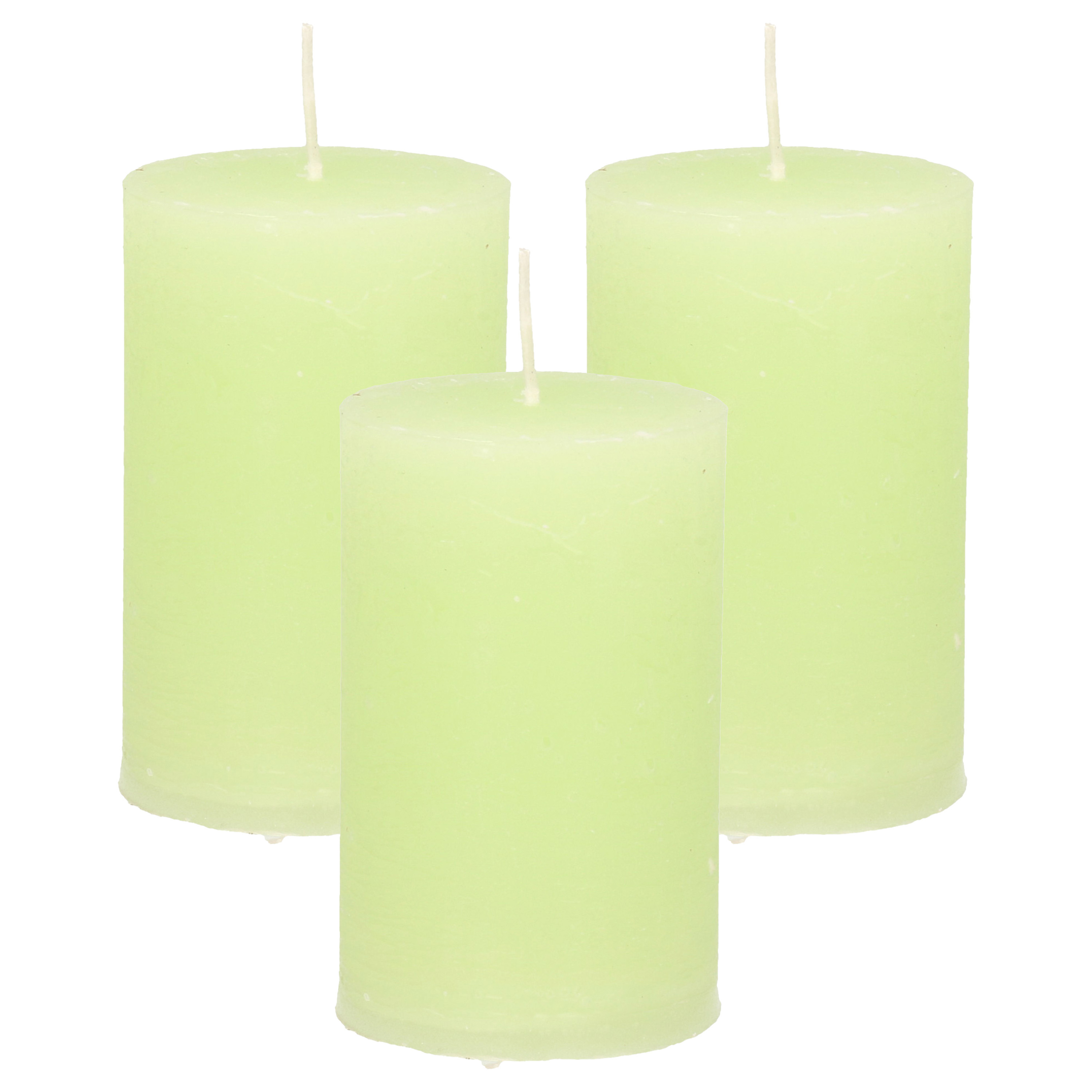 Merkloos Stompkaars - 3x - lime groen - 5 x 8 cm - klein rustiek model - cilinderkaars - kaars -