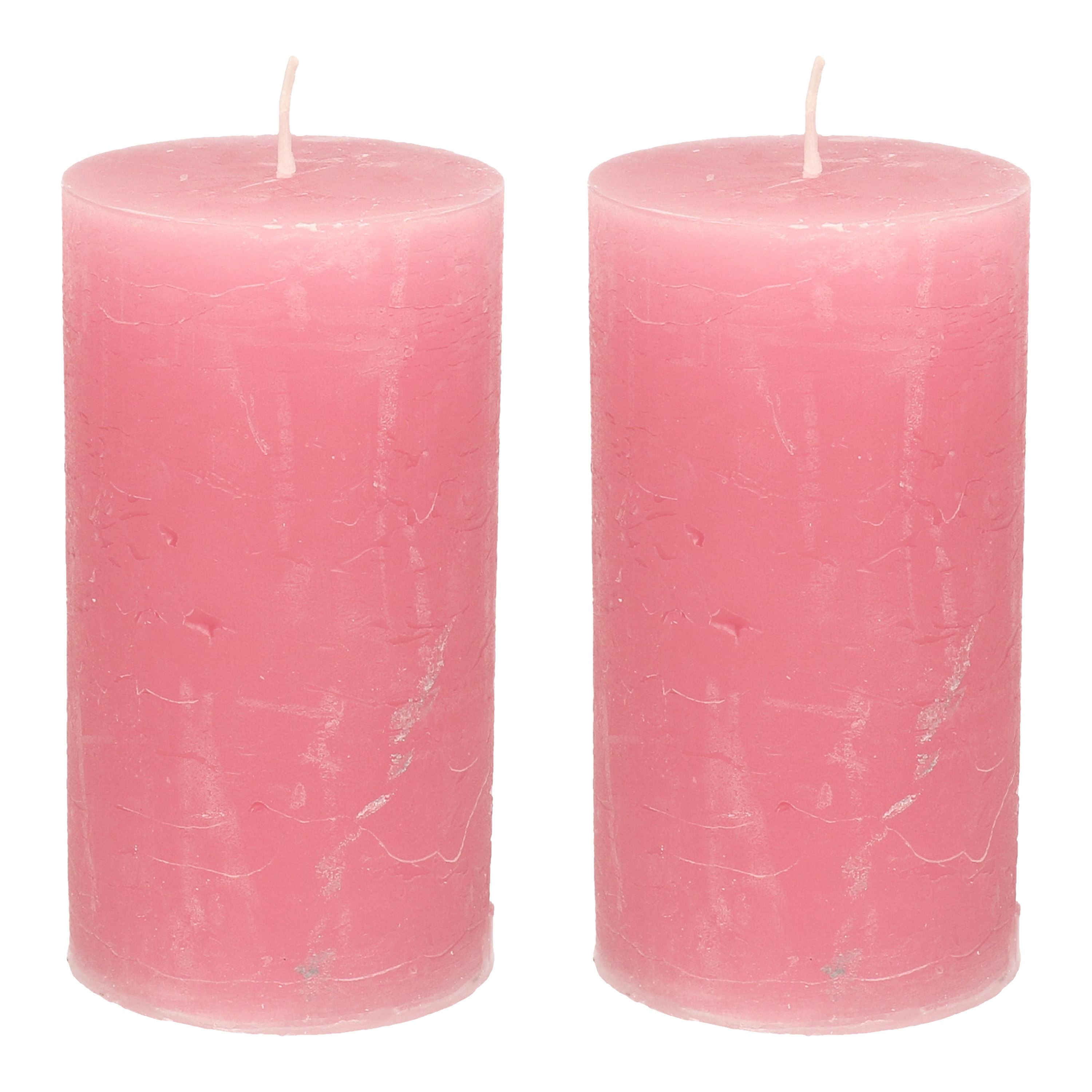 Merkloos Stompkaars - 2x - oudroze - 7 x 13 cm - rustiek model - cilinderkaars - kaars -