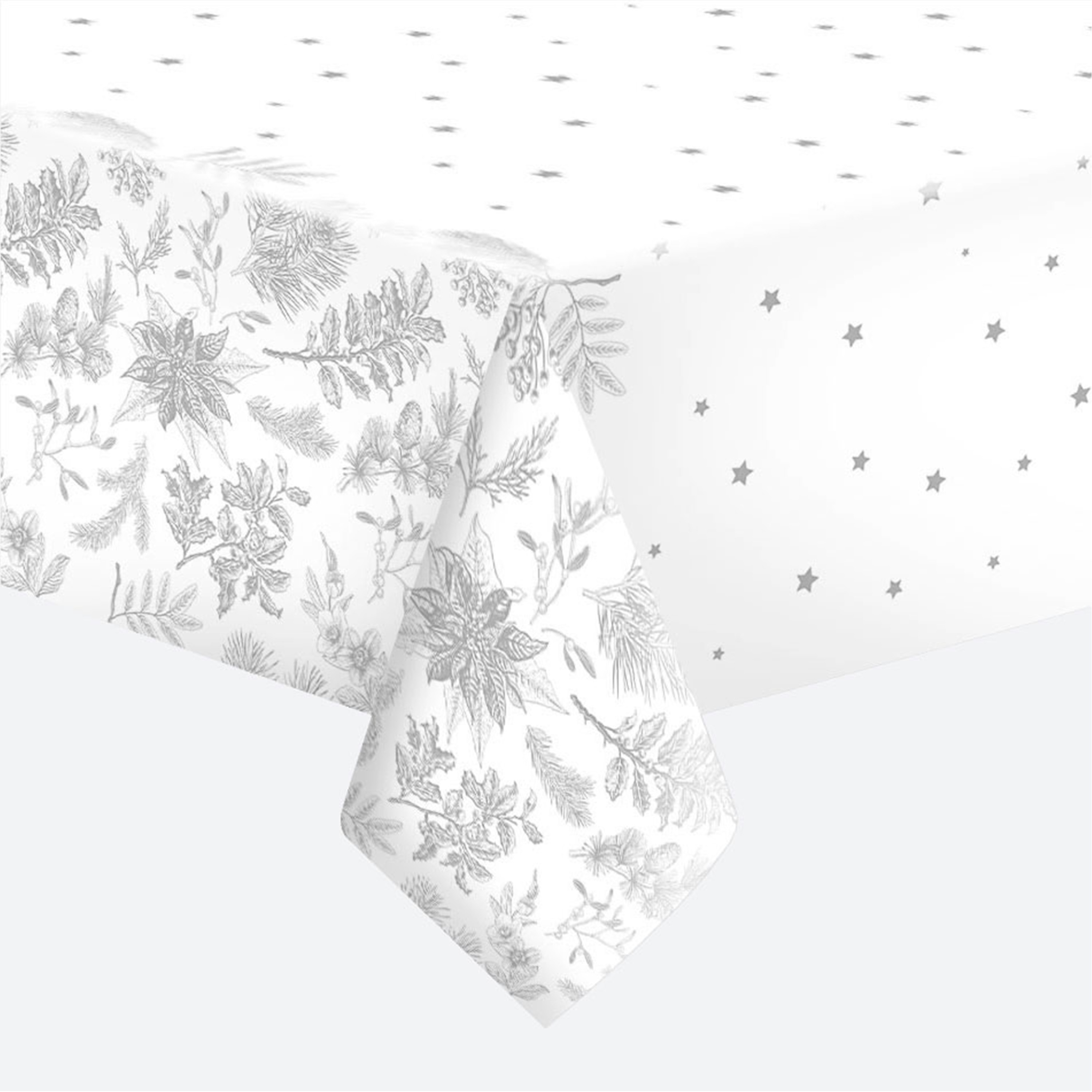 Daisy Kerst tafelkleed - 120 x 180 cm - papier - zilver - bladeren print - rechthoekig - tafellaken -