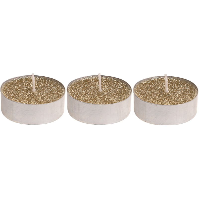 Merkloos Waxinelichtjes - theelichtjes - goud - 12x stuks - 6 cm - met glitter - kaarsen - kerst -