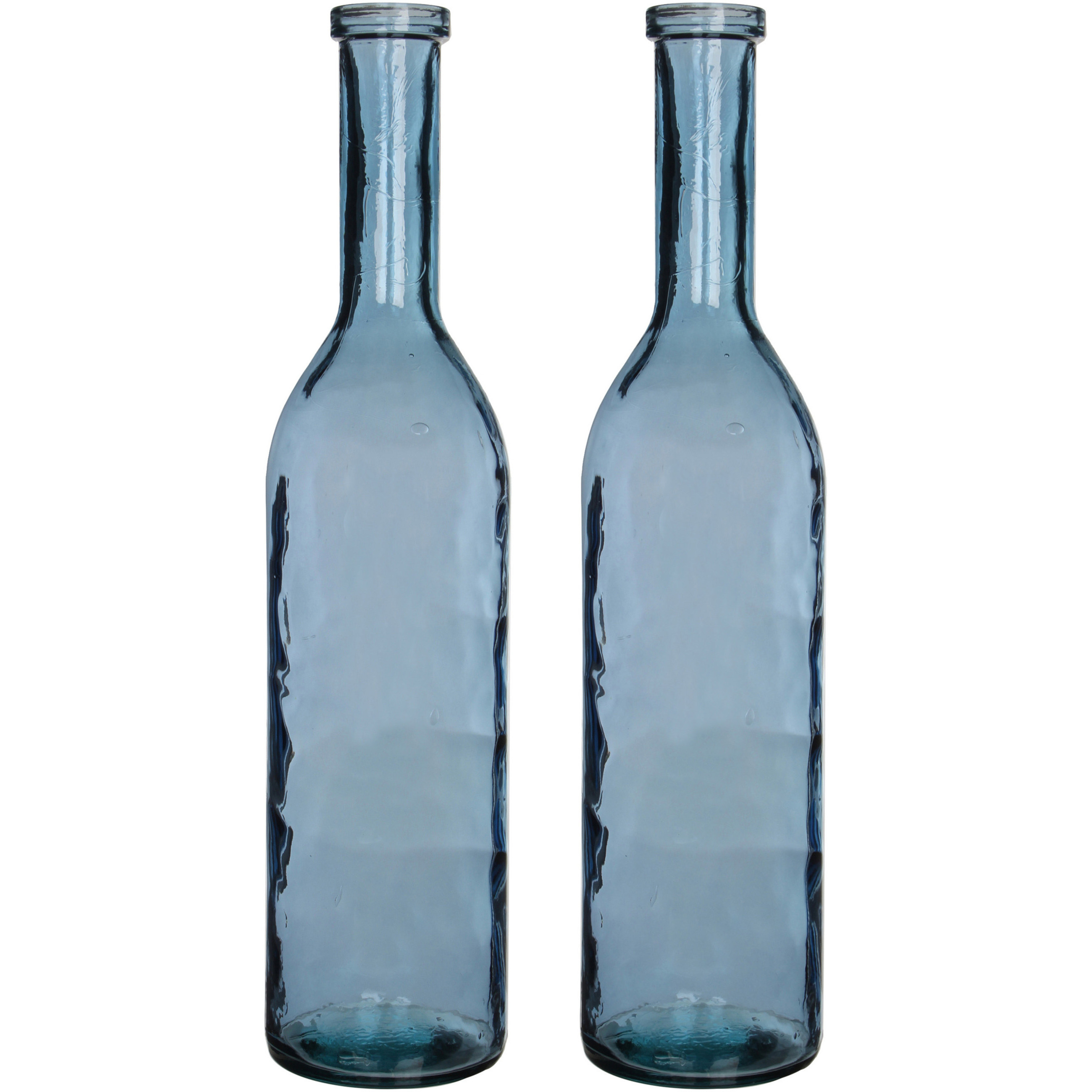 Mica Decorations Set van 2x stuks transparante/blauwe fles vaas/vazen van eco glas 18 x 75 cm -