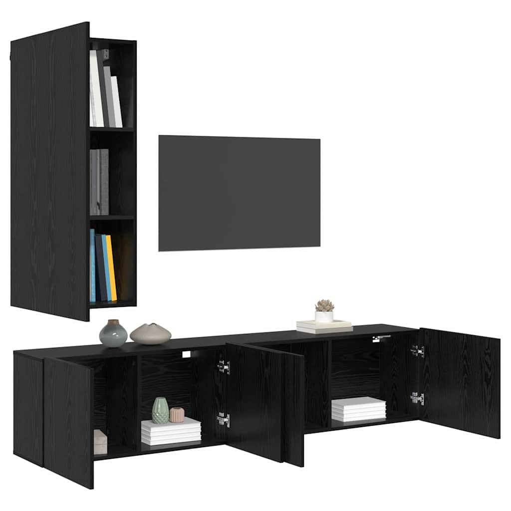vidaXL TV Wandkast Set Wandgemonteerd 5 pcs Zwart eiken Bewerkt hout