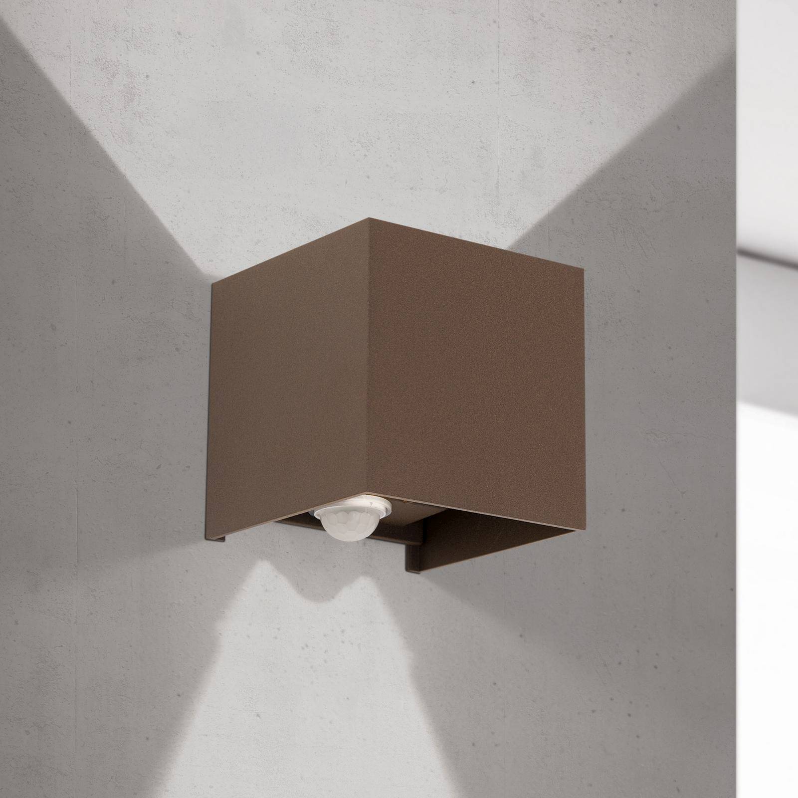 Orion LED buiten wandlamp Cube-S, corten, metaal, sensor