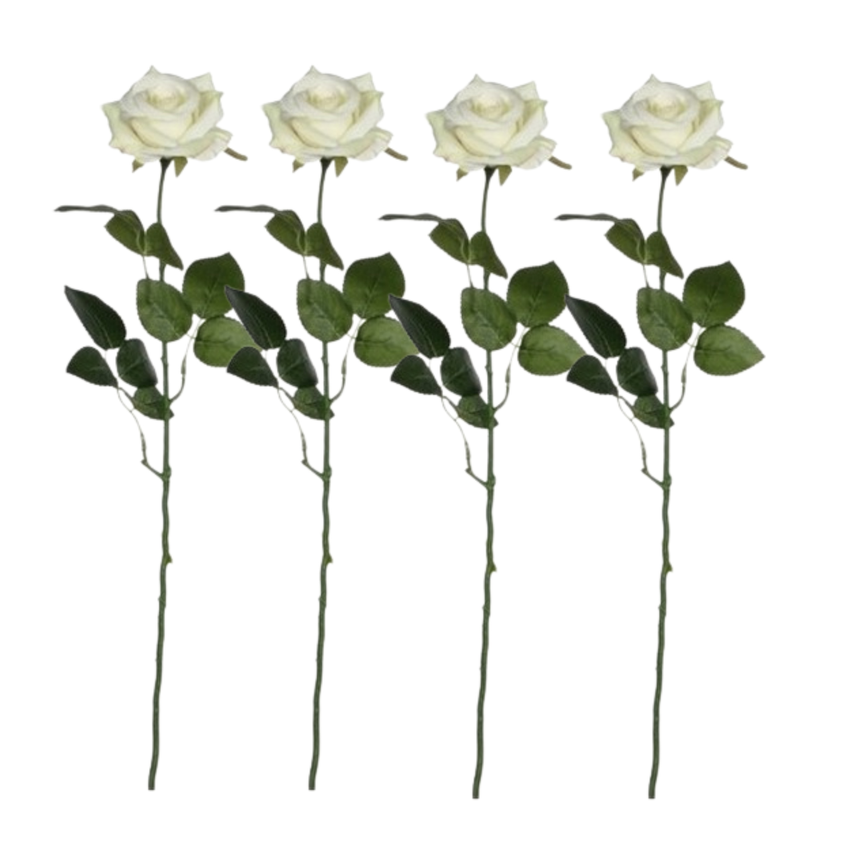Mica Decorations kunstroos kunstbloemen - 4x - creme wit - 66 cm - boeketten - rozen -