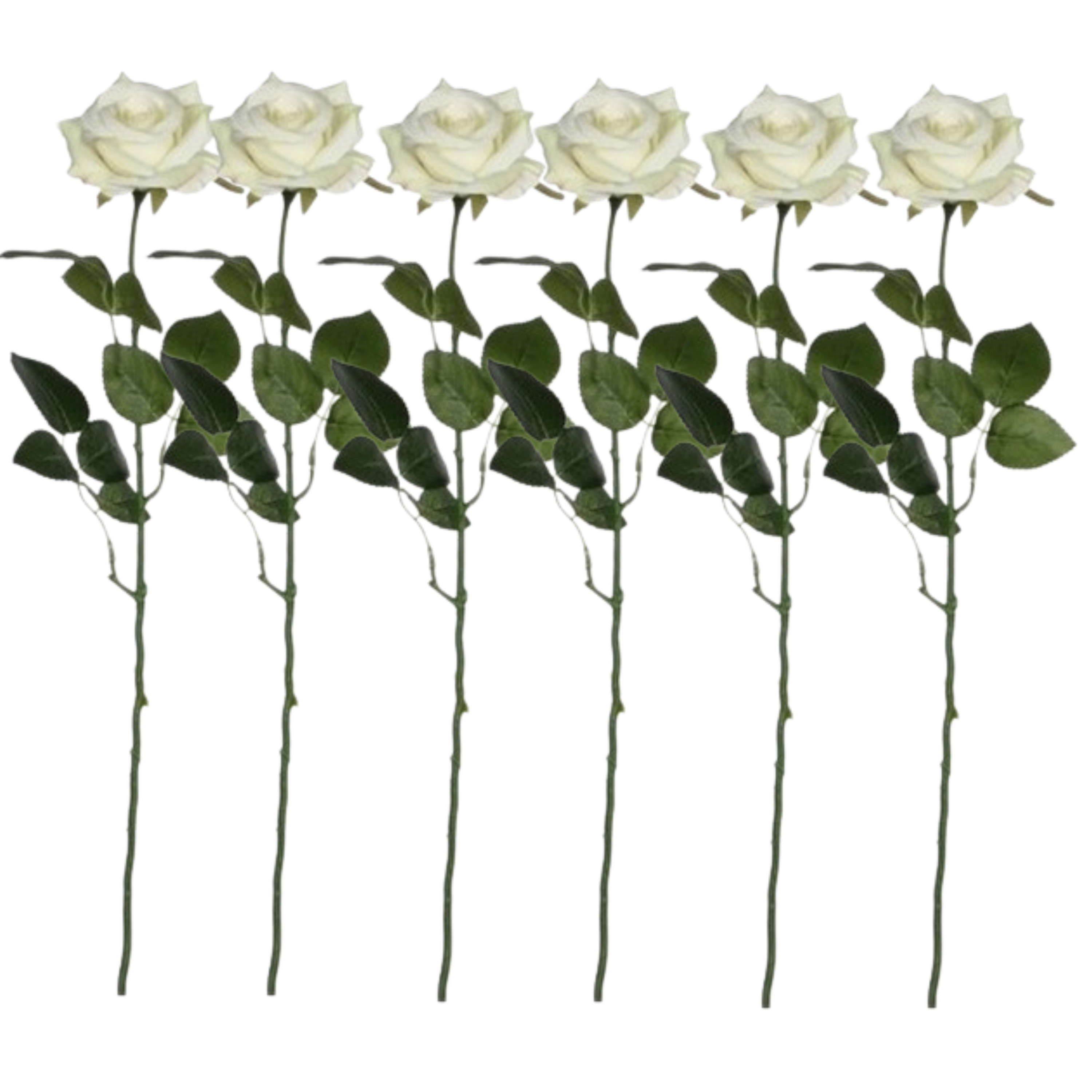 Mica Decorations kunstroos kunstbloemen - 6x - creme wit - 66 cm - boeketten - rozen -