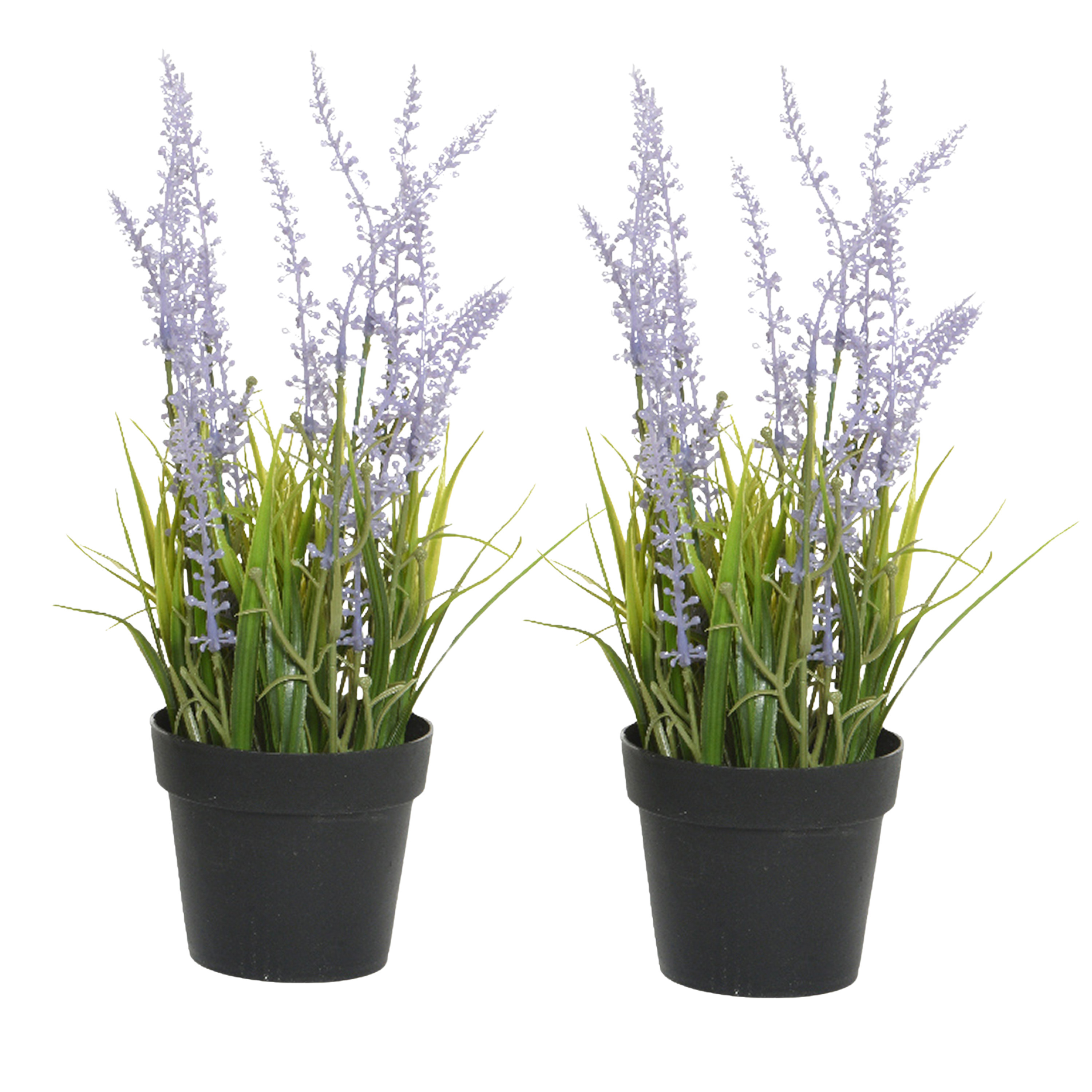 Everlands Lavendel kunstplant in pot - 2x - lila paars - D15 x H30 cm -