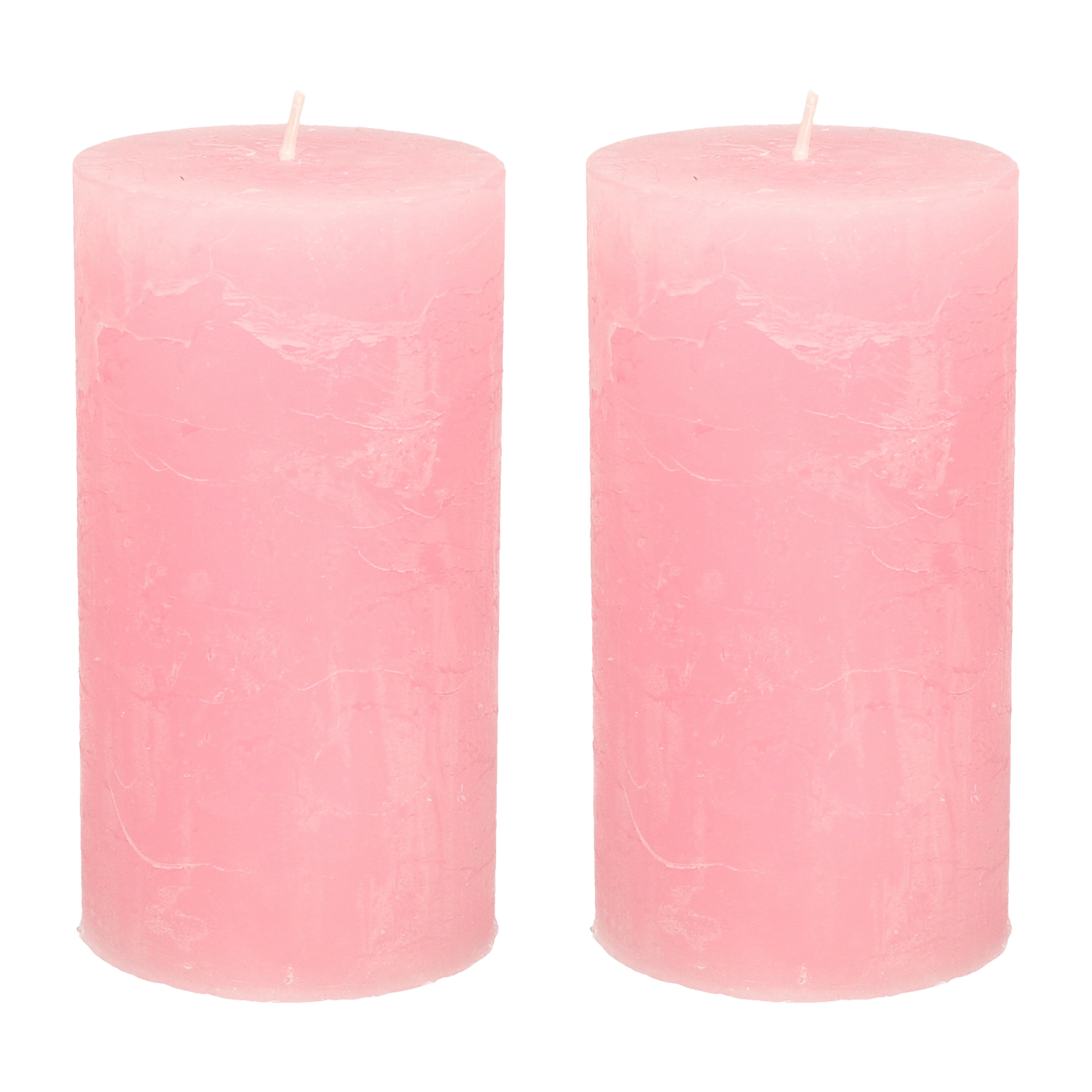 Merkloos Stompkaars - 2x - roze - 7 x 13 cm - rustiek model - cilinderkaars - kaars -