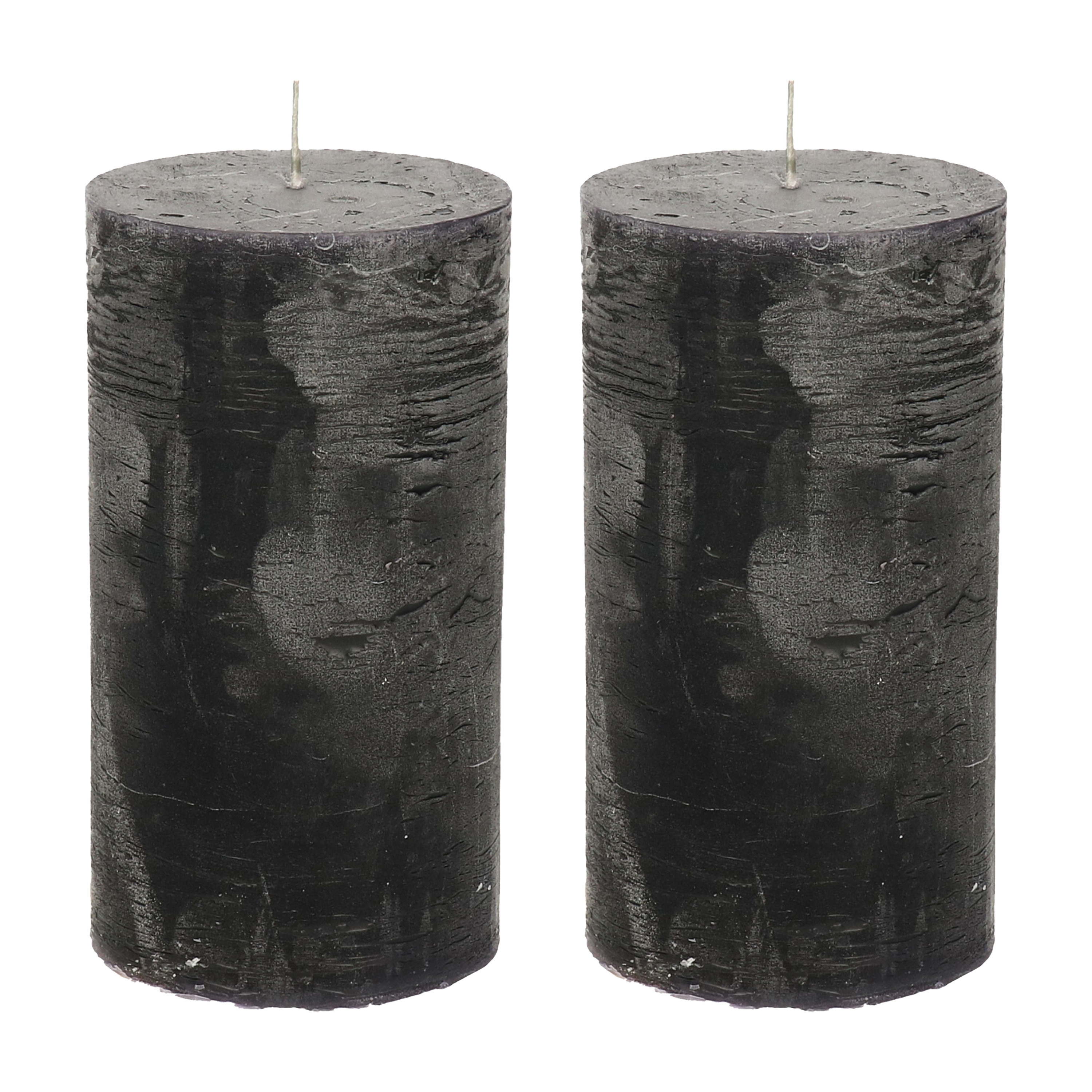 Merkloos Stompkaars - 2x - zwart - 7 x 13 cm - rustiek model - cilinderkaars - kaars -