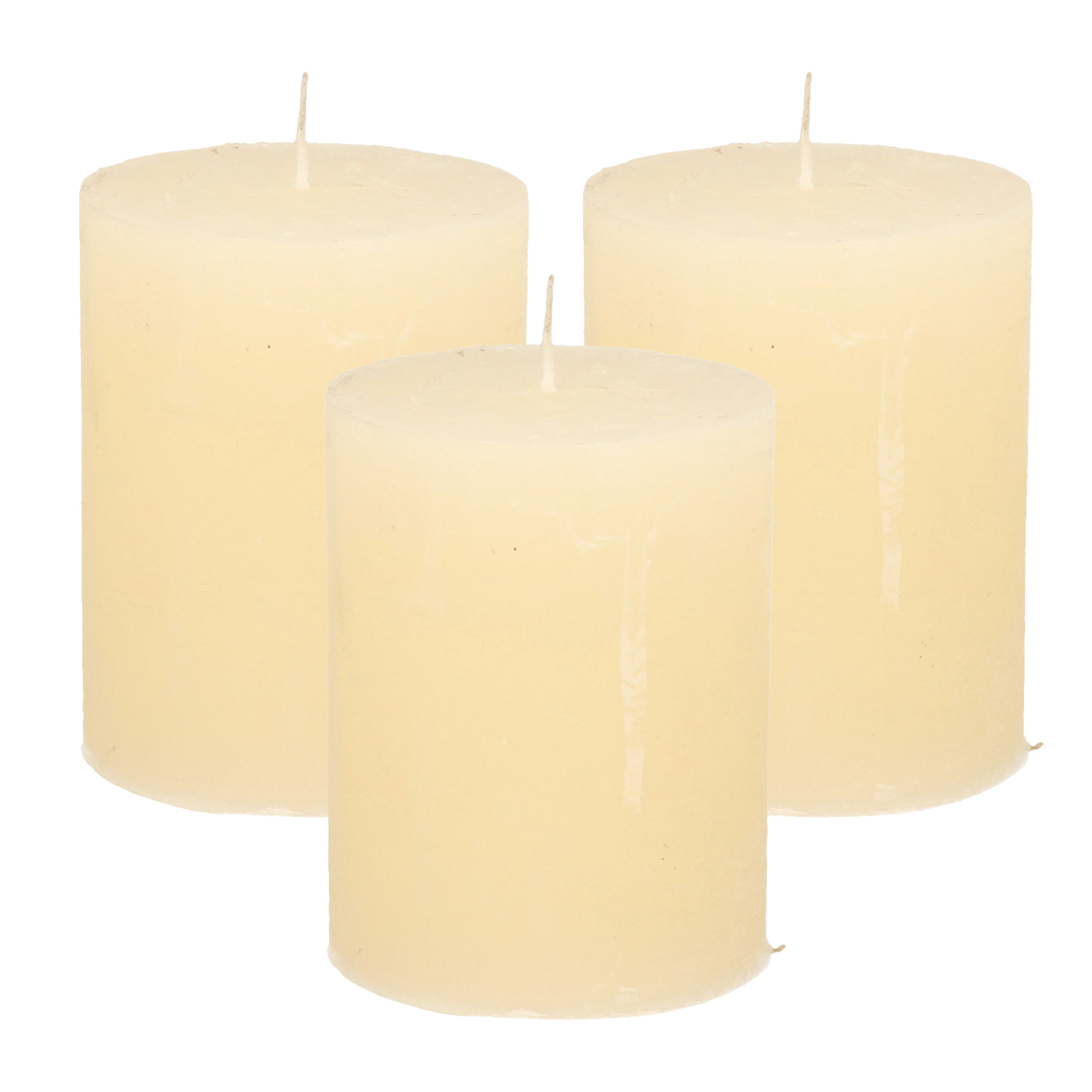 Merkloos Stompkaars - 3x - ivoor wit - 7 x 9 cm - middel rustiek model - cilinderkaars - kaars -