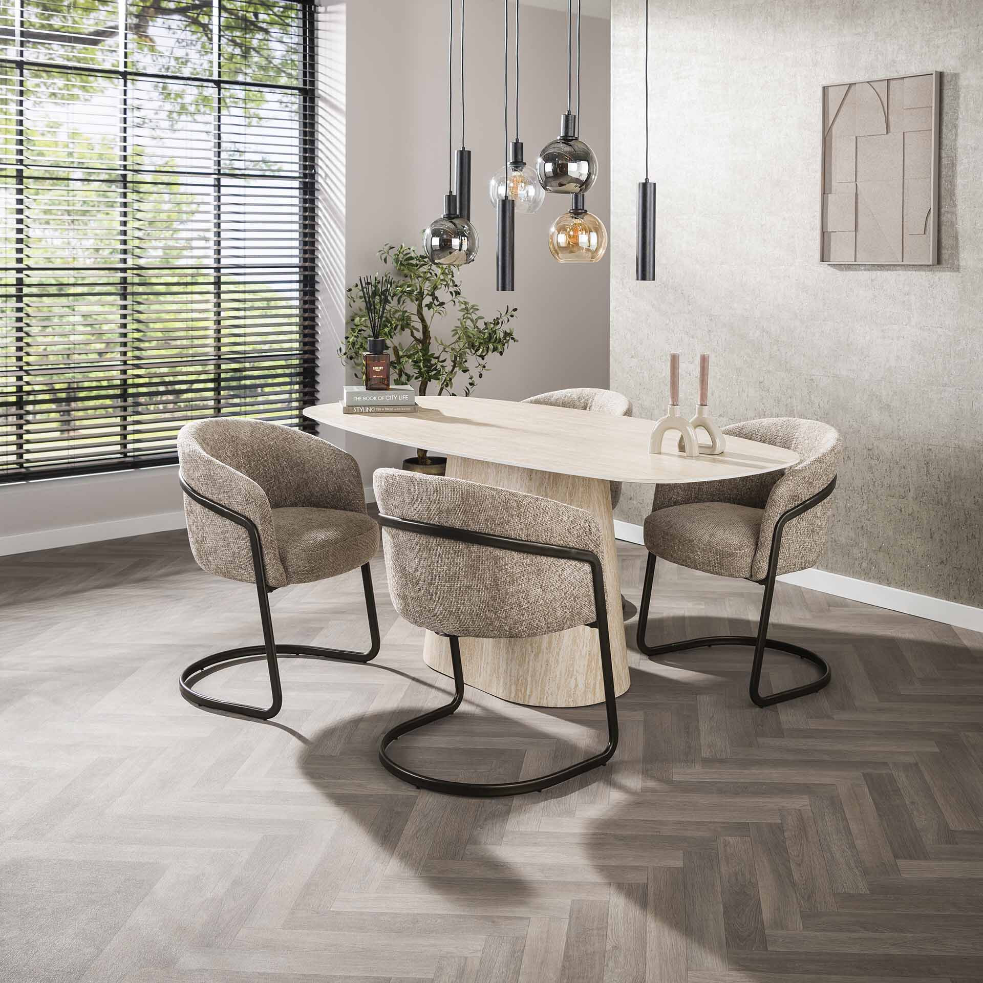 LifestyleFurn Deens Ovale Eettafel Indar Travertinlook, 180 x 90cm - Keramiek travertine
