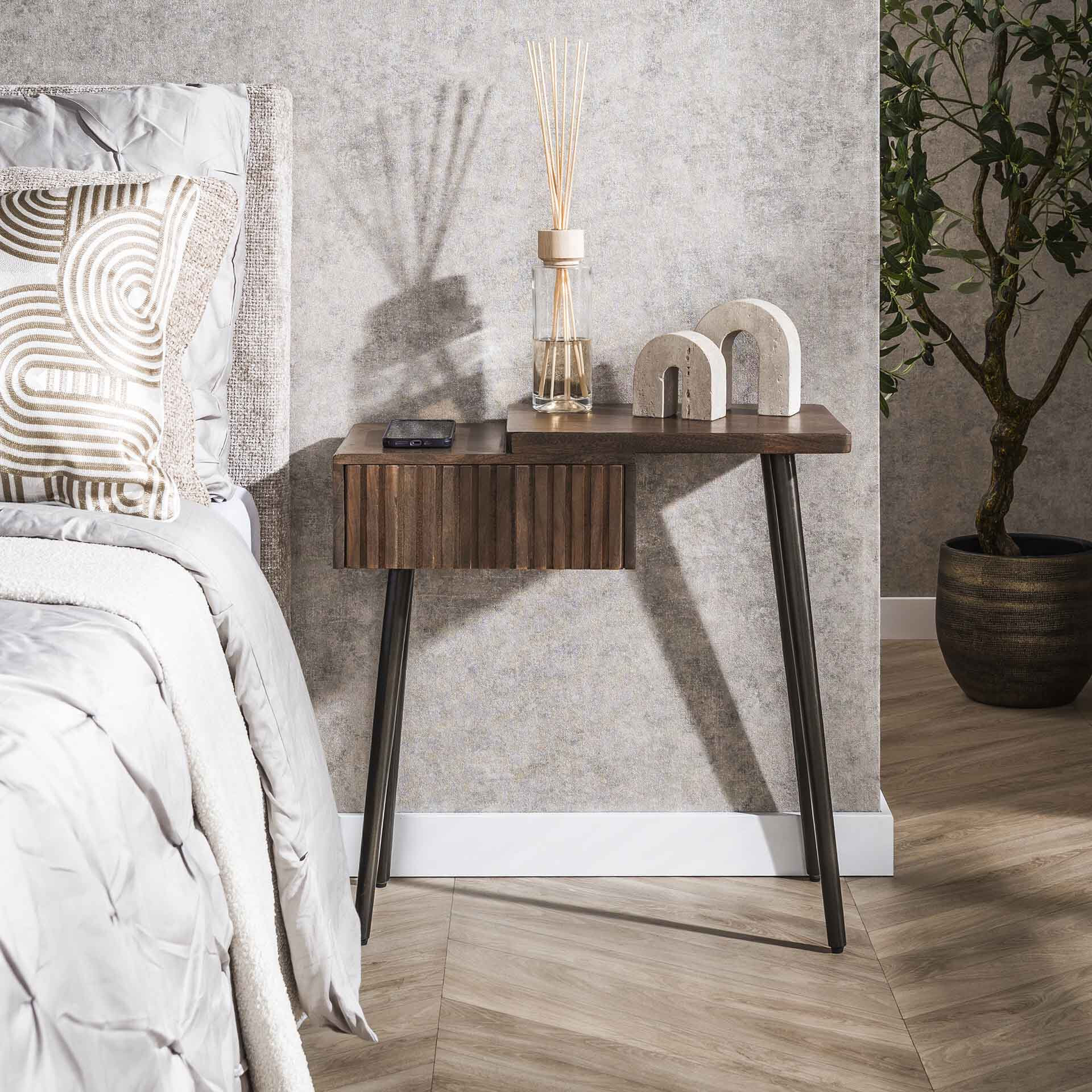 LifestyleFurn Nachtkastje Alania Rechts, Met 1 lade en legplank, Acaciahout - Massief acacia bruin