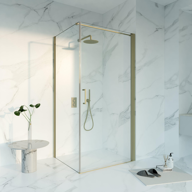 Fortifura Galeria Douchecabine - 100x160x200 - Profiel veiligheidsglas - anti kalk - Geborsteld Messing PVD (Goud) SW1122493/SW797918/SW797910