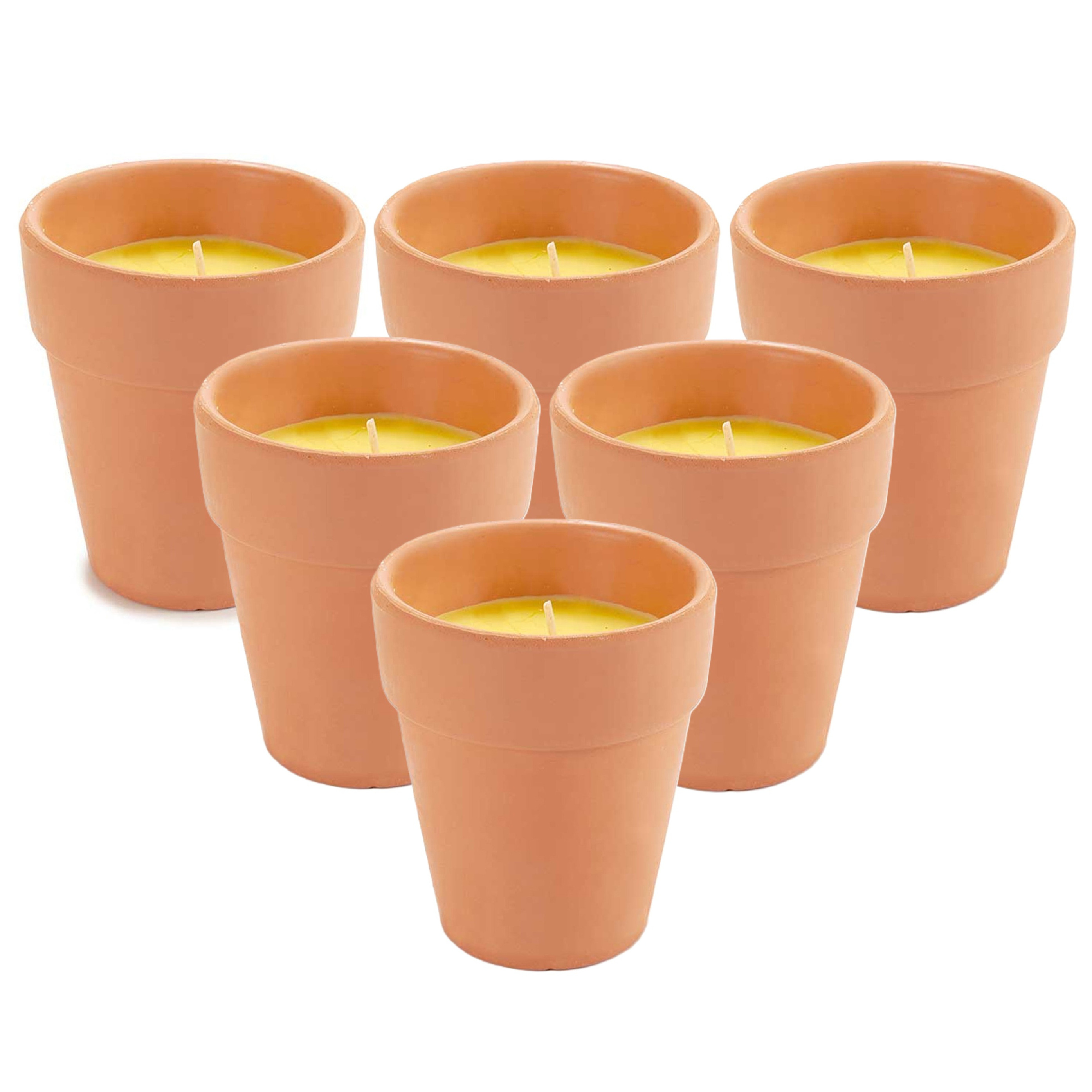 IBERGARDEN Citronella kaars in potje - 6x - aardewerk - 20 branduren - D8 x H8 cm -