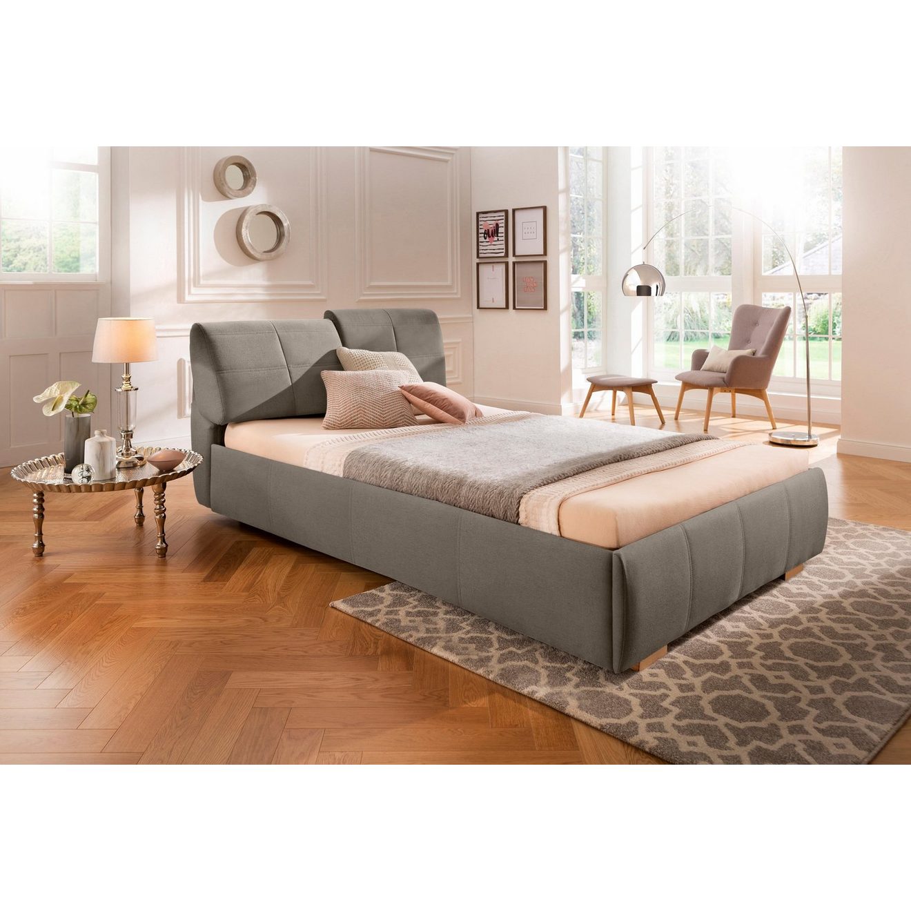 Home affaire Gestoffeerd bed Solaris 5 breedten, ook in extra lang: 220 cm, verstelbaar hoofdeind van 6-90 cm