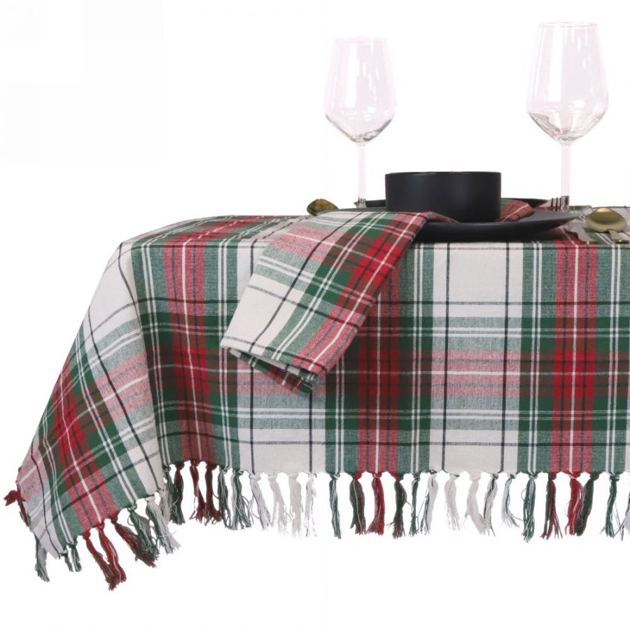 Unique living Tafelkleed Xmas tartan 150x200 cm white - 
