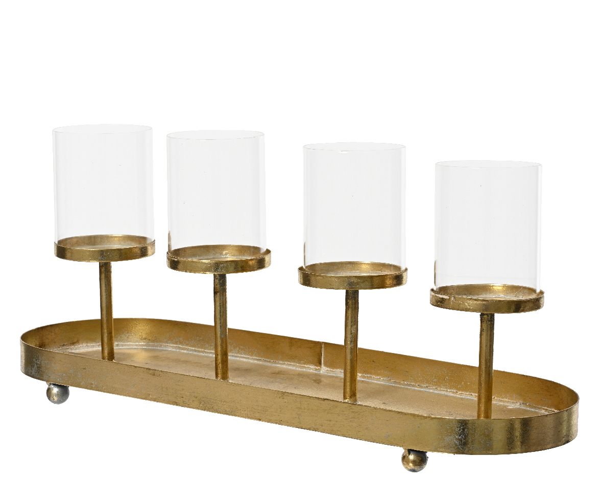 Decoris Kandelaar ijzer l15b48h12 cm chmp/gd - 