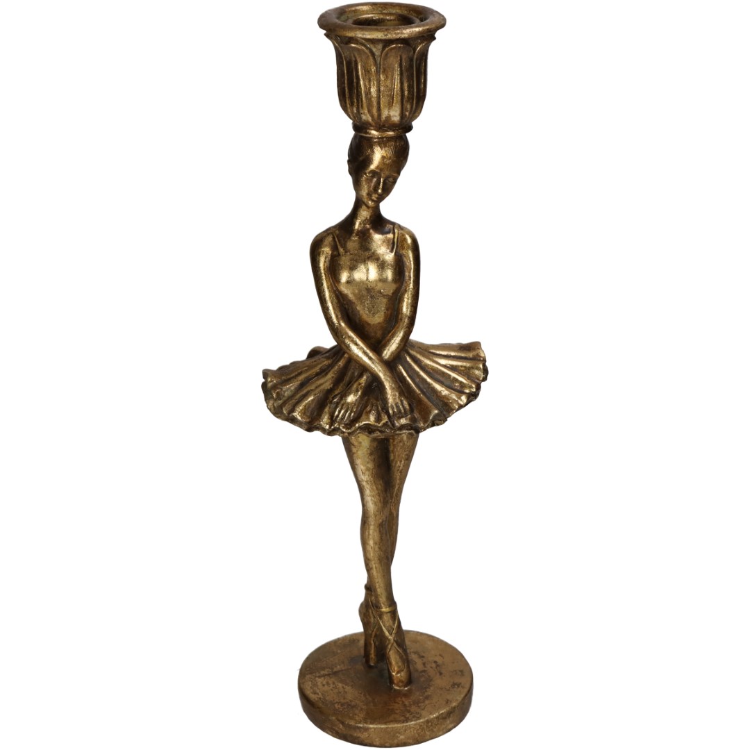Hd collection Kandelaar ballerina polyresin goud 9x8x29 cm - 