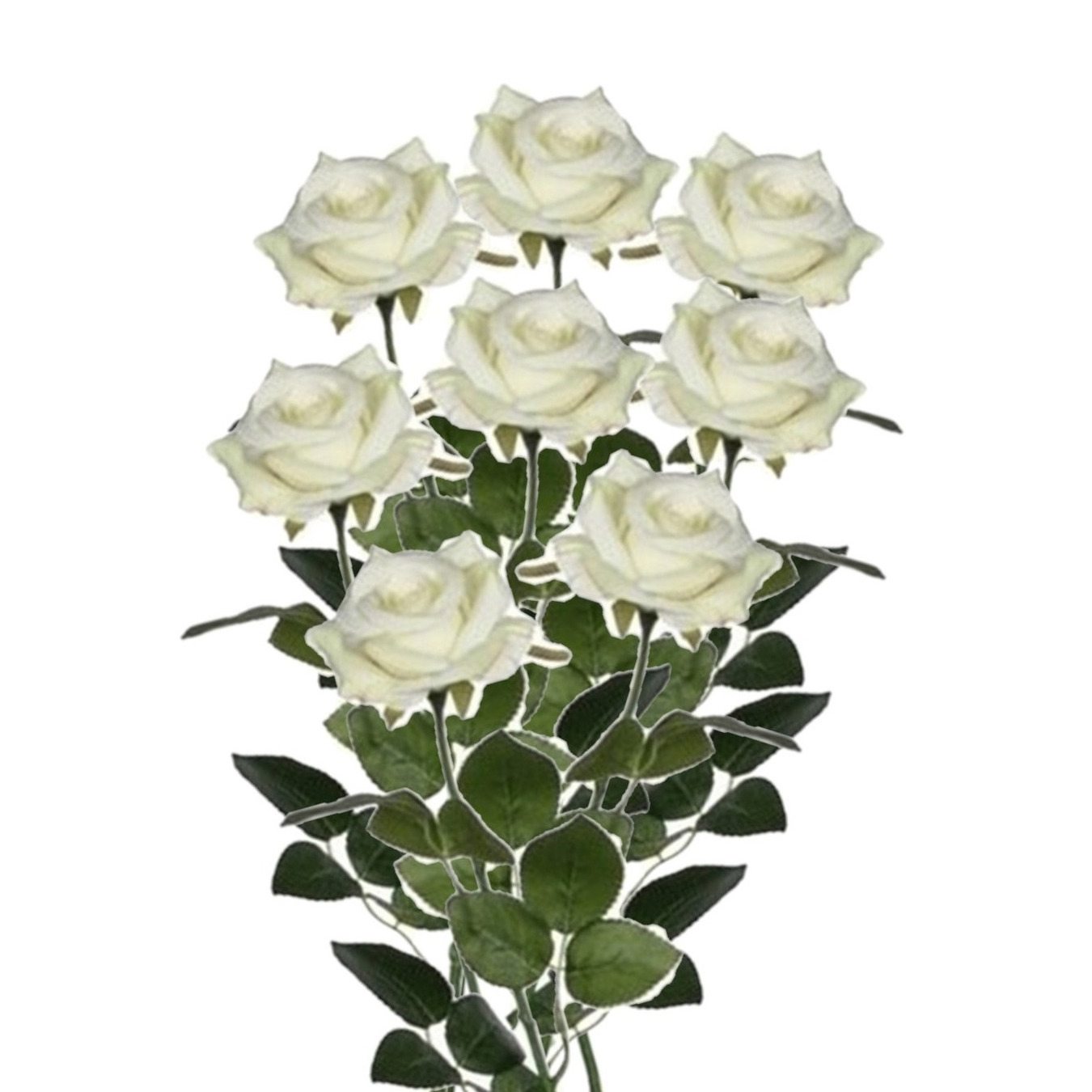 Mica Decorations kunstroos kunstbloemen - 8x - creme wit - 66 cm - boeketten - rozen -