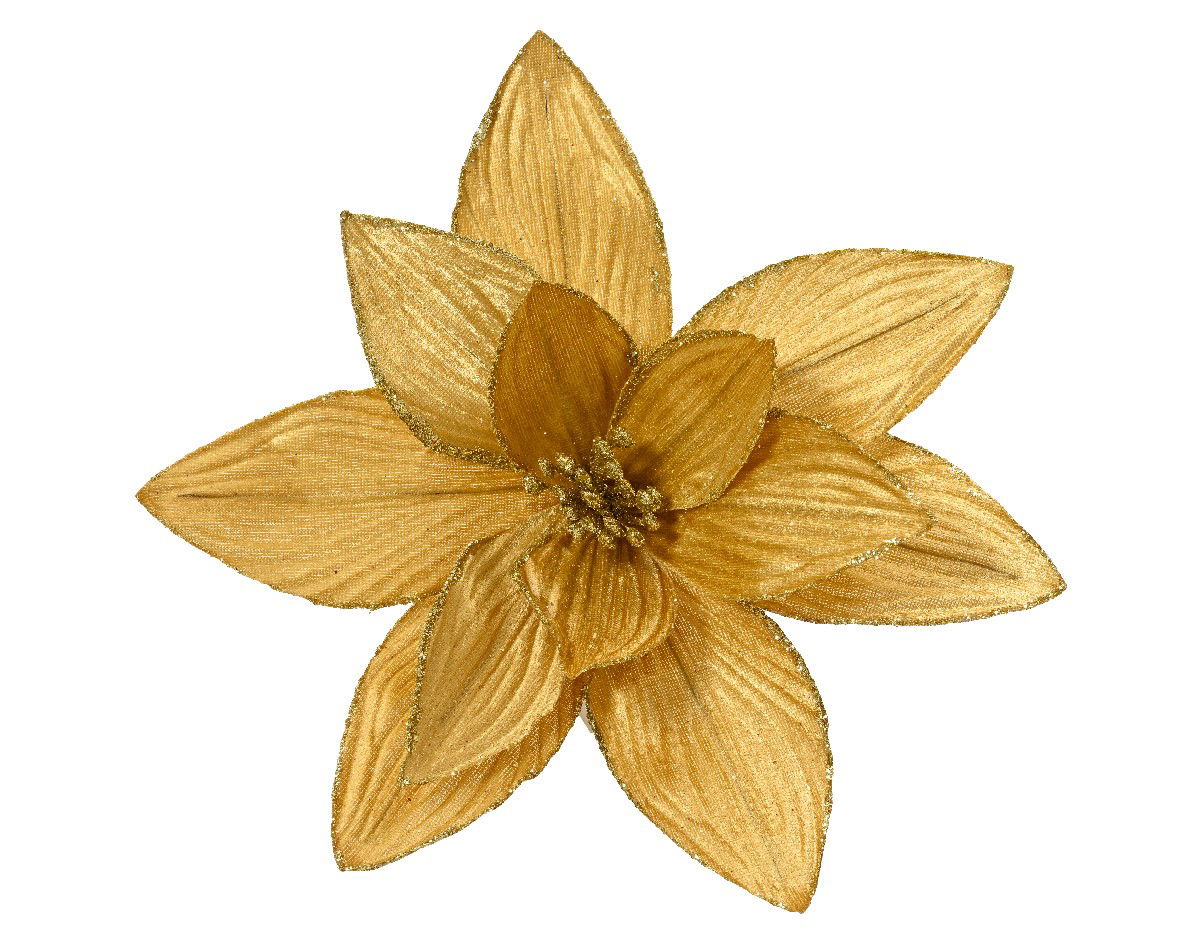 Everlands Poinsettia pesfluweel d30h15 cm goud - 